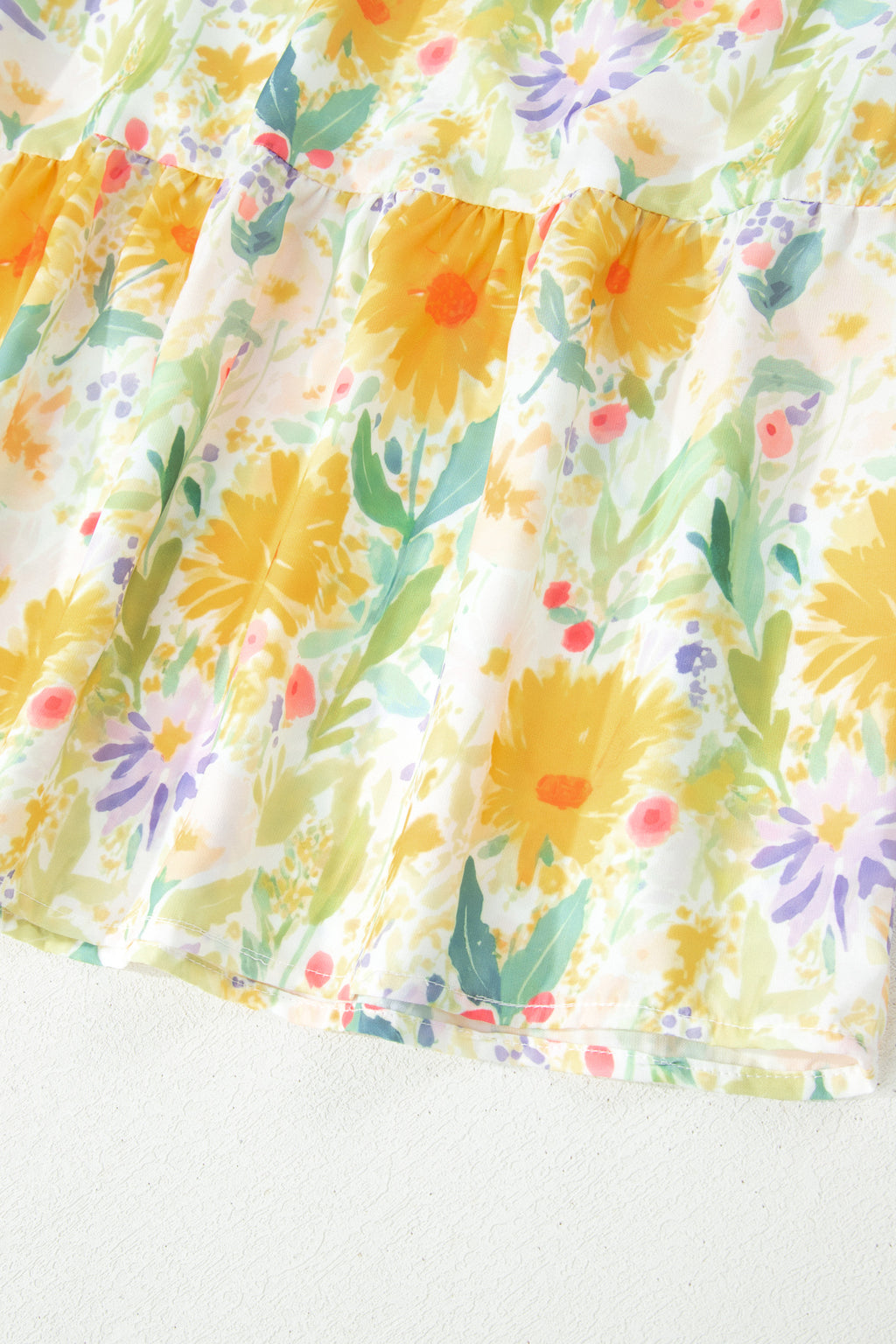 LivelyLooks Yellow Floral Print Contrast Stitched Knot Denim Straps High Waist Dress women's fashion