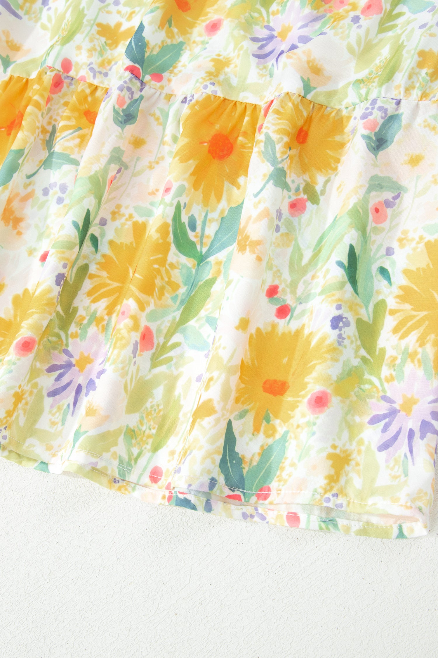 LivelyLooks Yellow Floral Print Contrast Stitched Knot Denim Straps High Waist Dress women's fashion