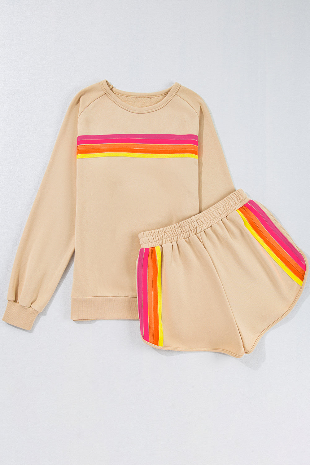Women's Striped Accent Pullover and Shorts Two Piece Co-ord Set Casual Summer Loungewear at LivelyLooks