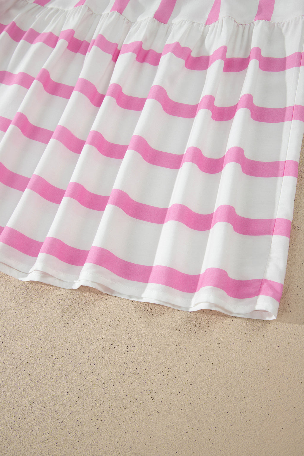 LivelyLooks Women's Stripe Ricrac Trim Notched V-Neck Puff Sleeve Midi Dress Pink women's fashion