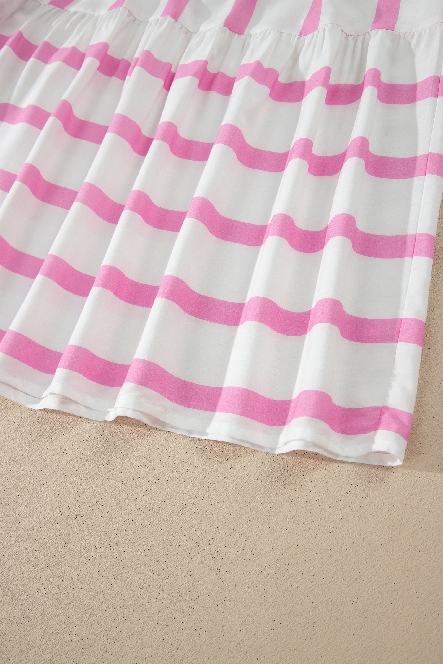 LivelyLooks Women's Stripe Ricrac Trim Notched V-Neck Puff Sleeve Midi Dress Pink women's fashion