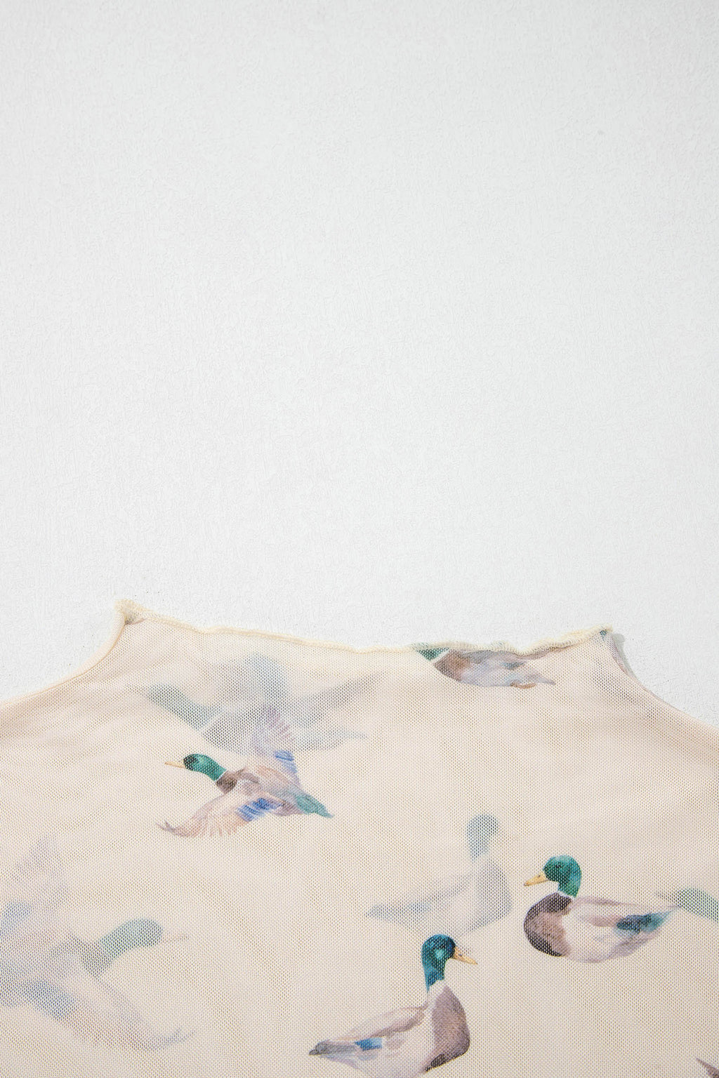 Beige Mallard Print Sheer Mesh Top Short Sleeve Women S-XL