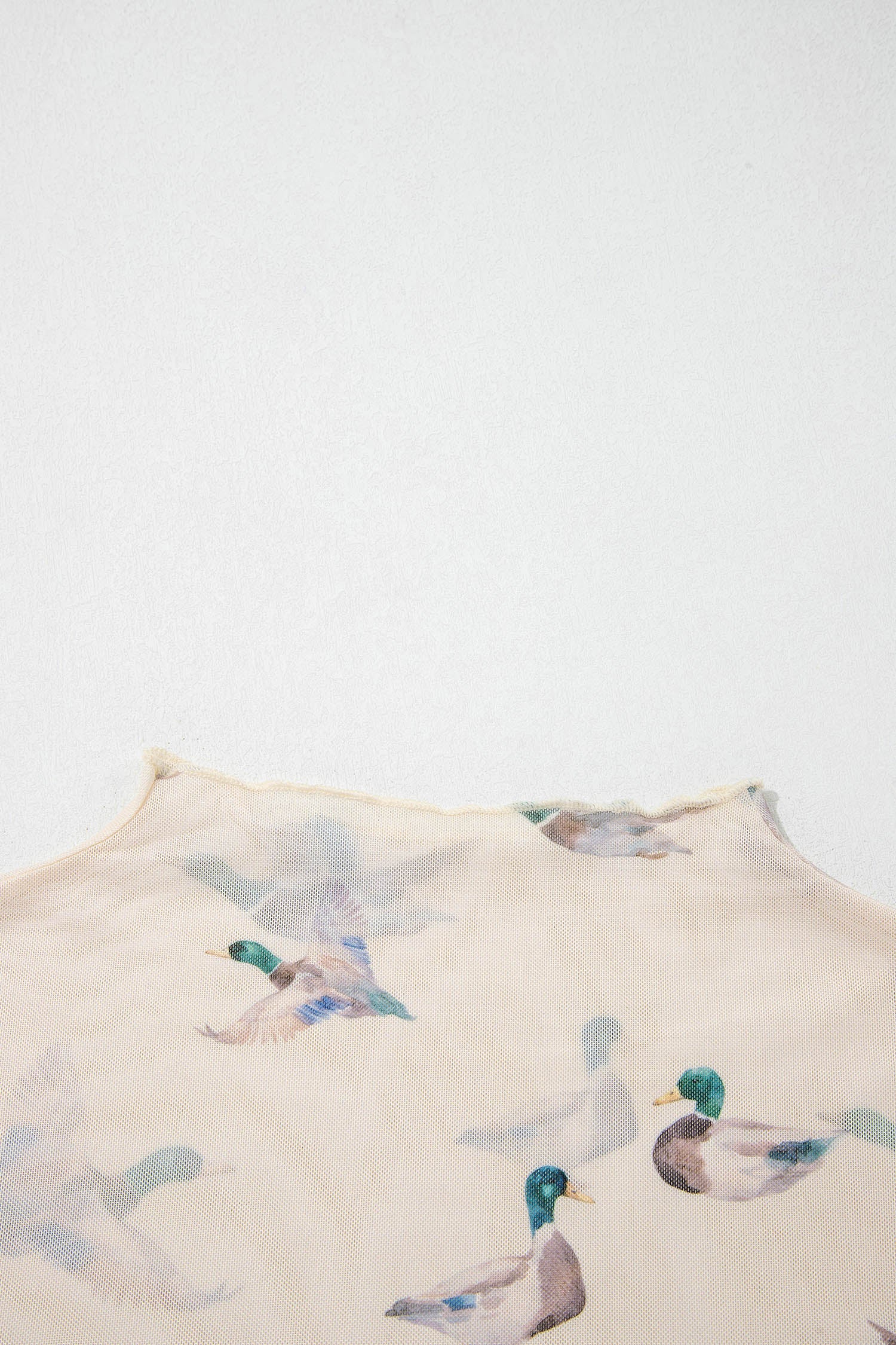 Beige Mallard Print Sheer Mesh Top Short Sleeve Women S-XL