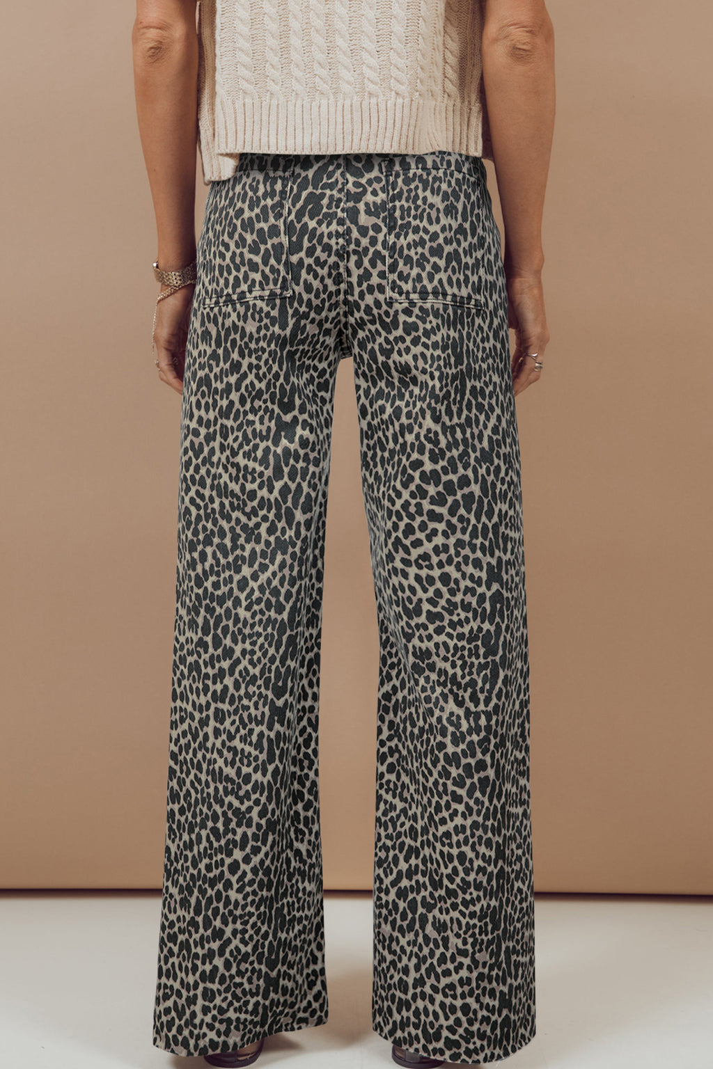 Shop Black Leopard Print High Waist Wide Leg Jeans UK 8-20 at LivelyLooks