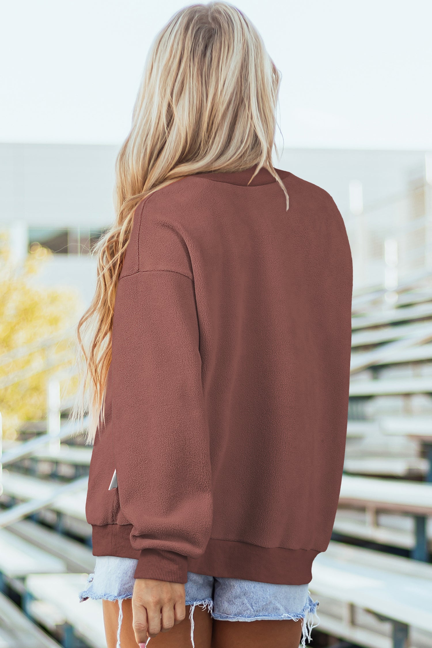 Carrot Oversized Reversible Sweatshirt Drop Shoulder Mock Neck Women S-XL