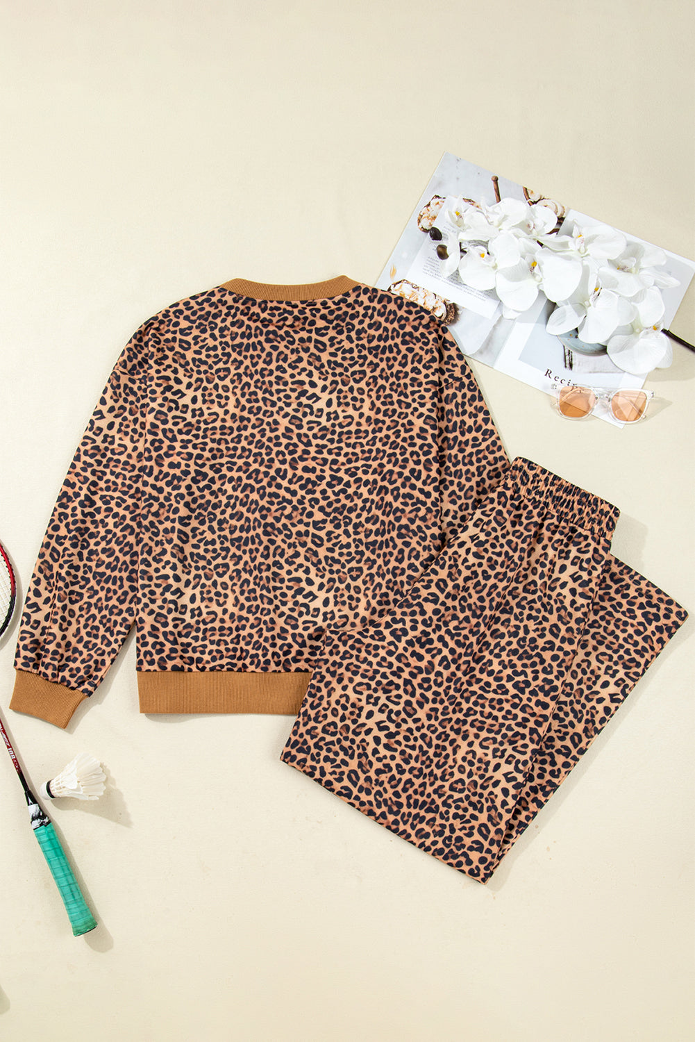 Khaki Leopard Pullover & Pants Set with Bow Embroidery | UK 8–22