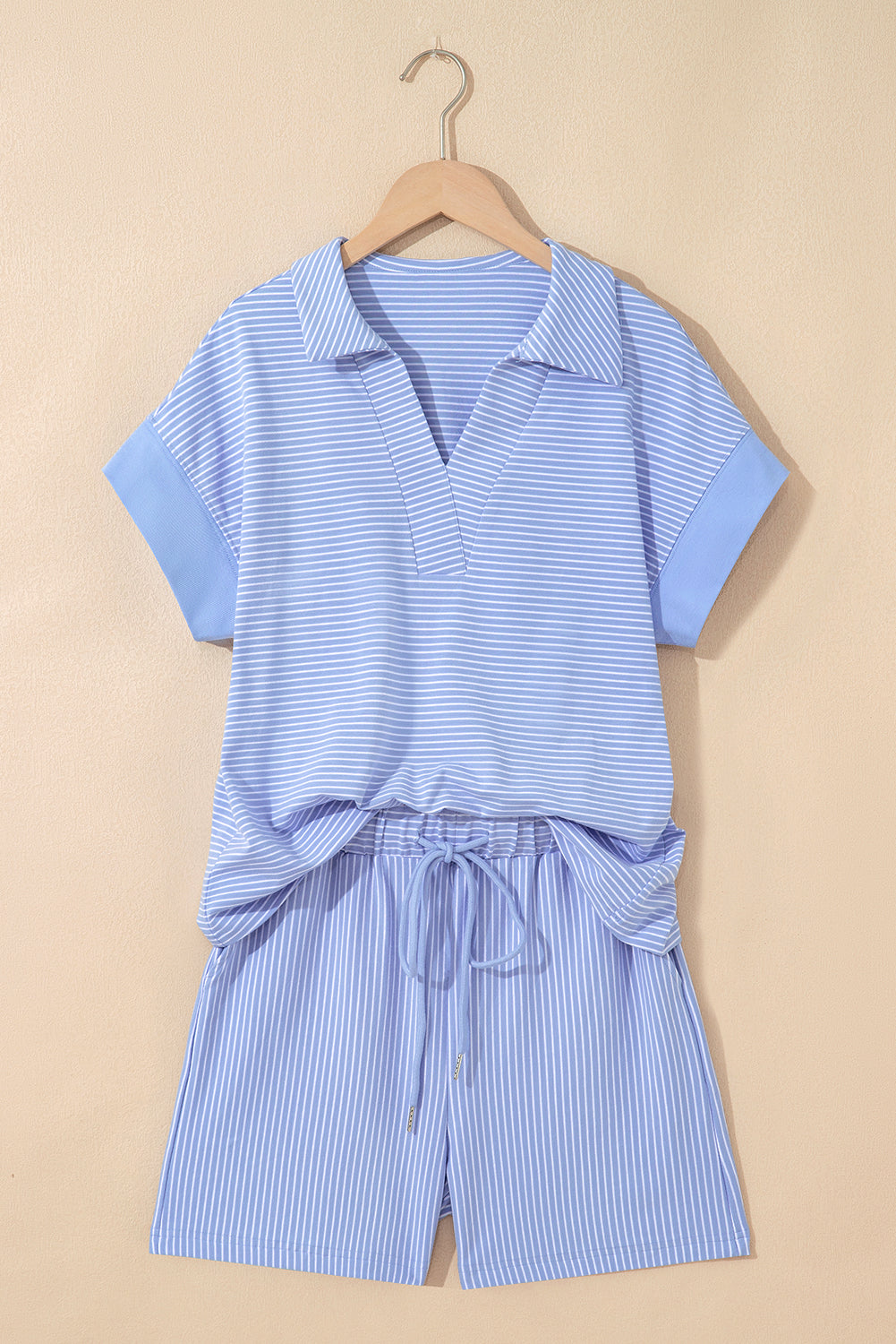 LivelyLooks Stripe Dolman Sleeve Polo Shirt and Drawstring Shorts Set Two Piece Co-ord women's fashion