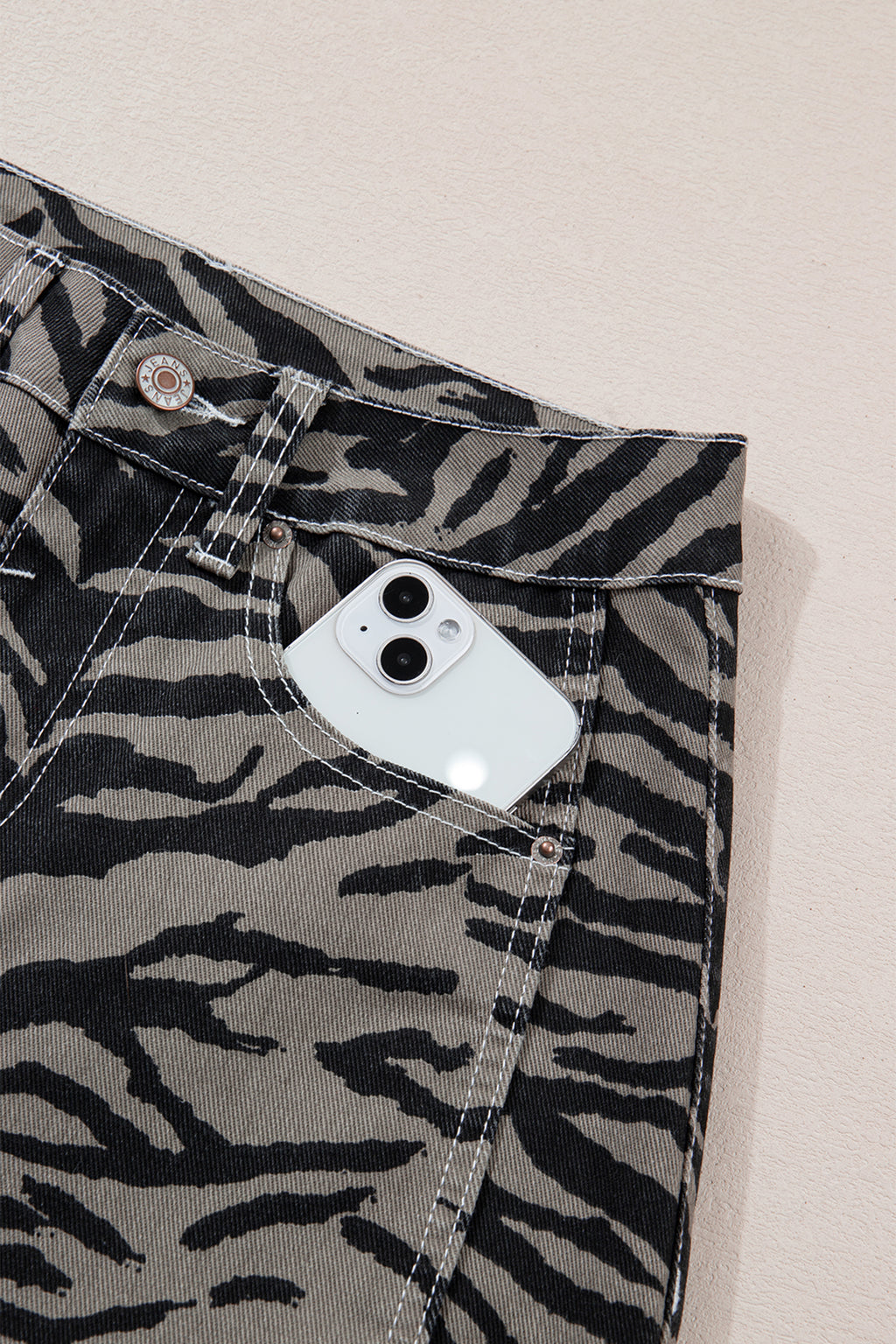 Shop Grey Zebra Print Barrel Leg Jeans Mid-Rise Wide Leg UK 4-16 at LivelyLooks