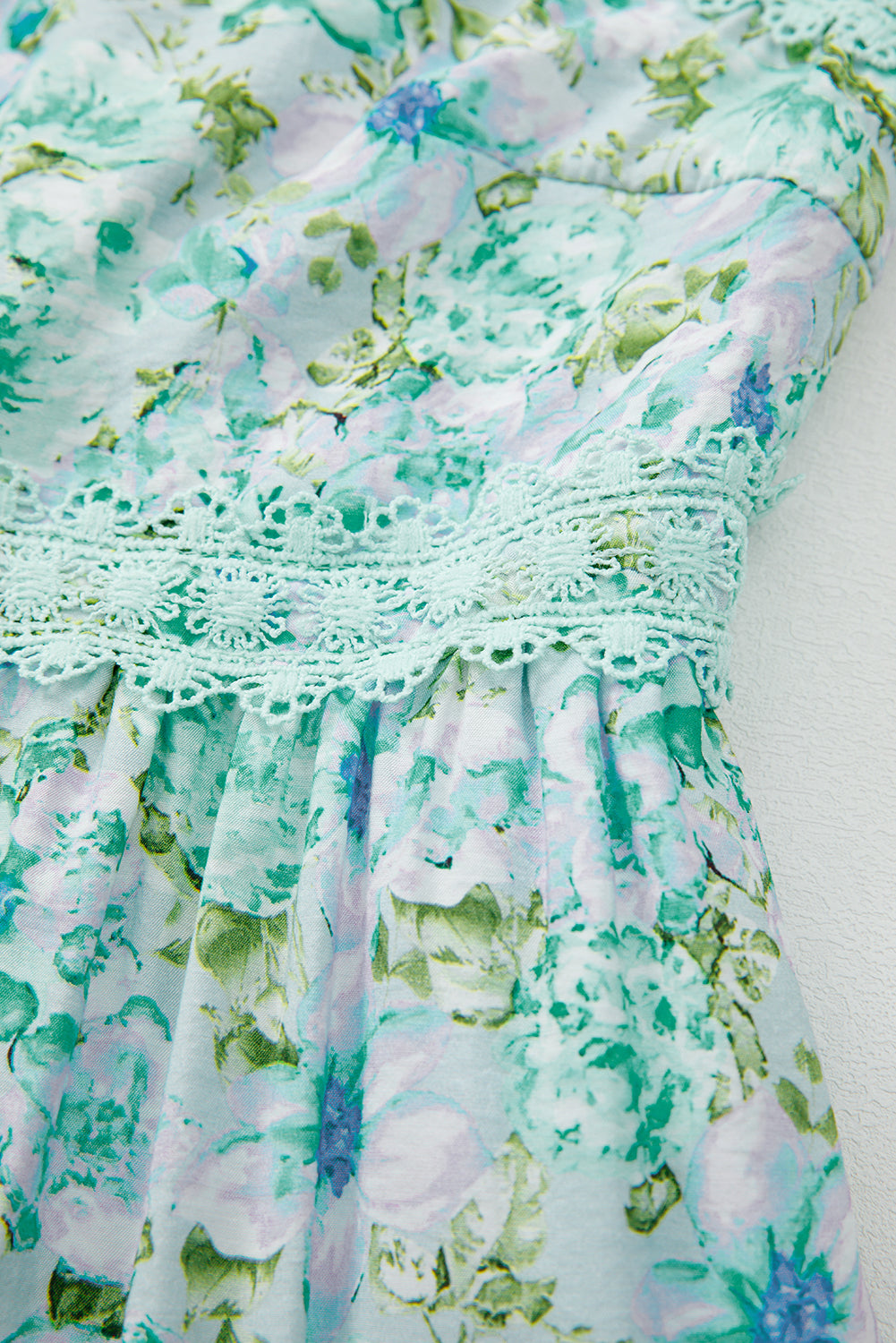 LivelyLooks Floral Lace Tied Strap Empire Waist Maxi Dress Pink & Green women's fashion