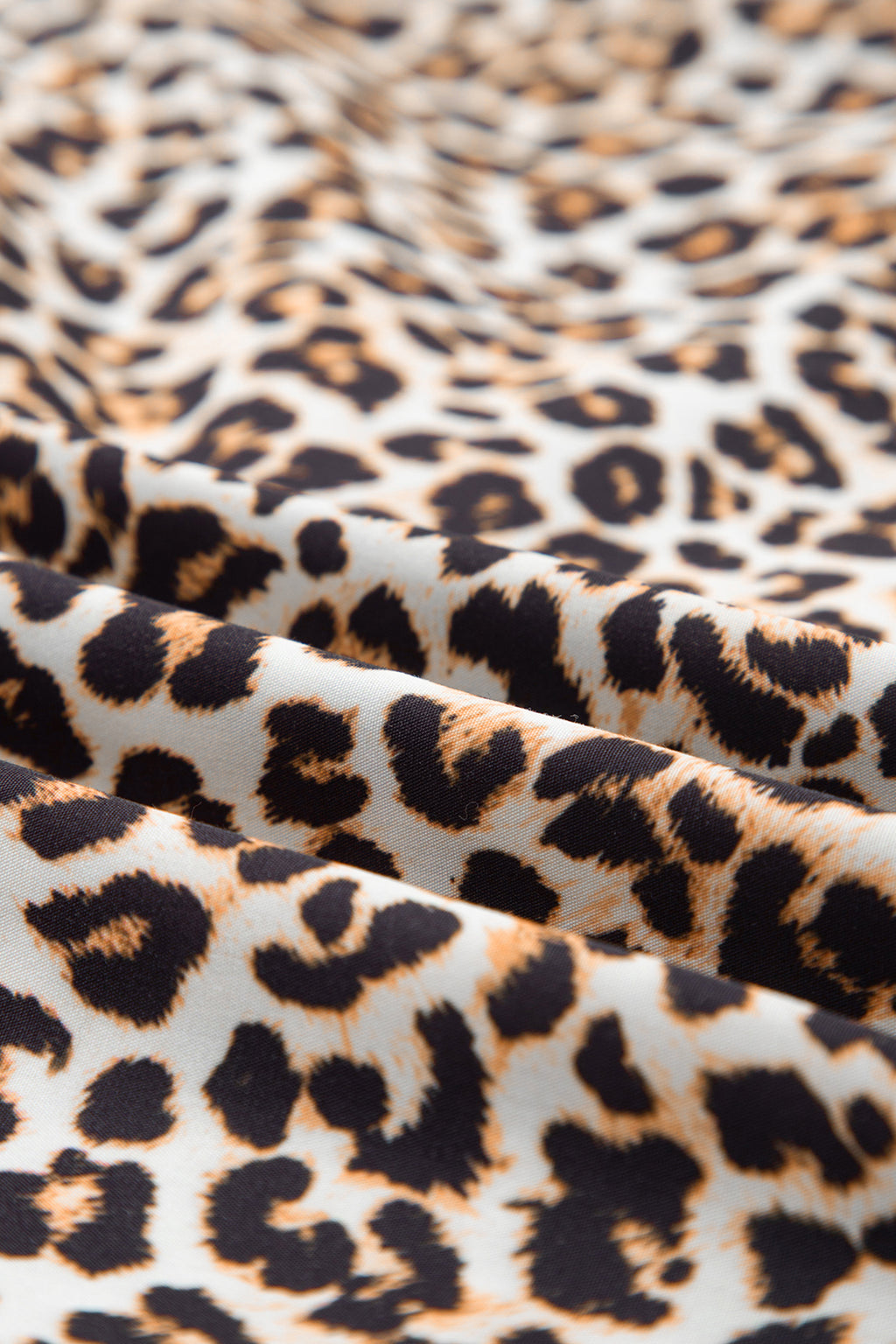 Women's Khaki Button Striped Collar Leopard Print Long Sleeve Flared Dress at LivelyLooks