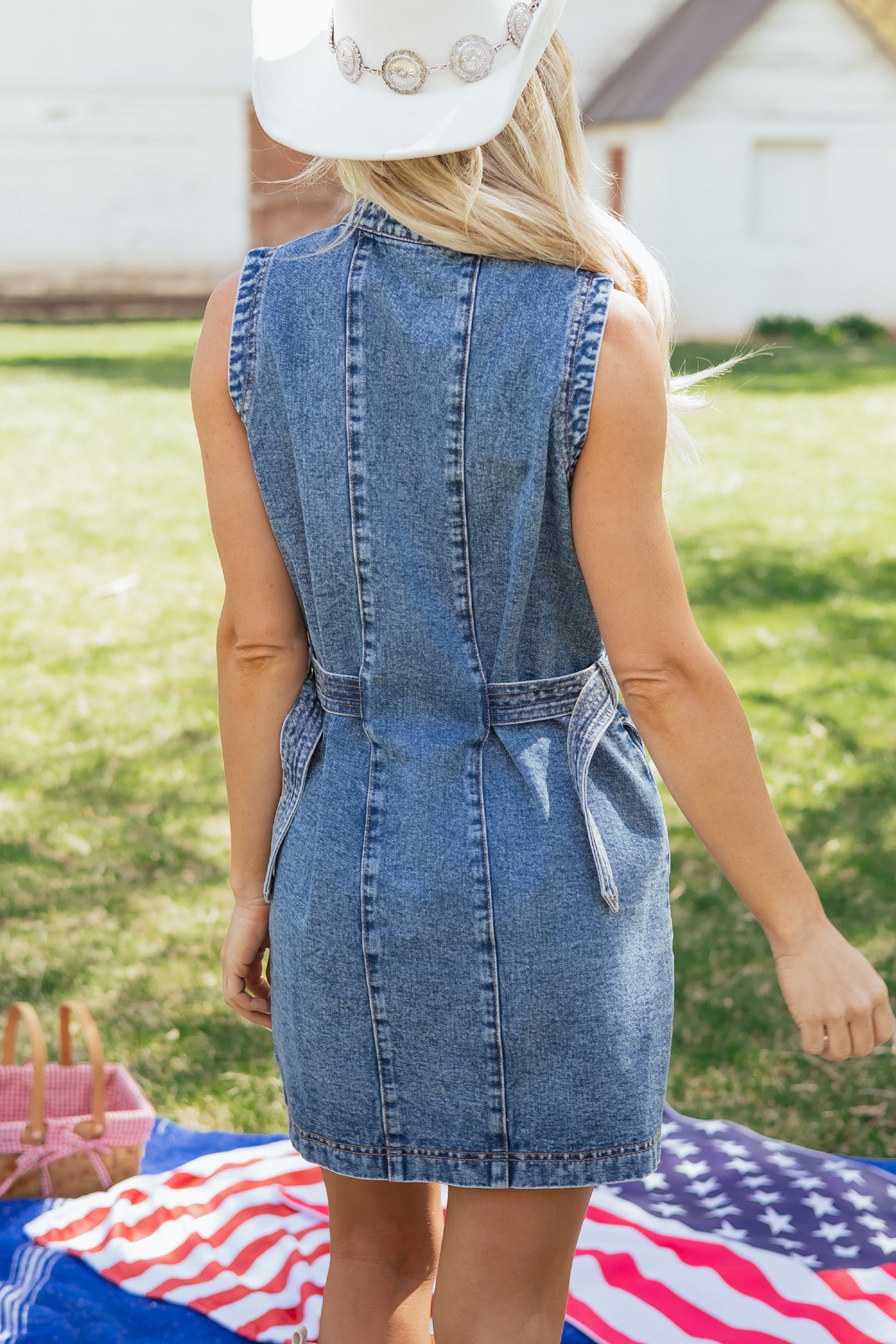 Women's Myosotis Blue Western Belt Button-Down Sleeveless Denim Mini Dress at LivelyLooks