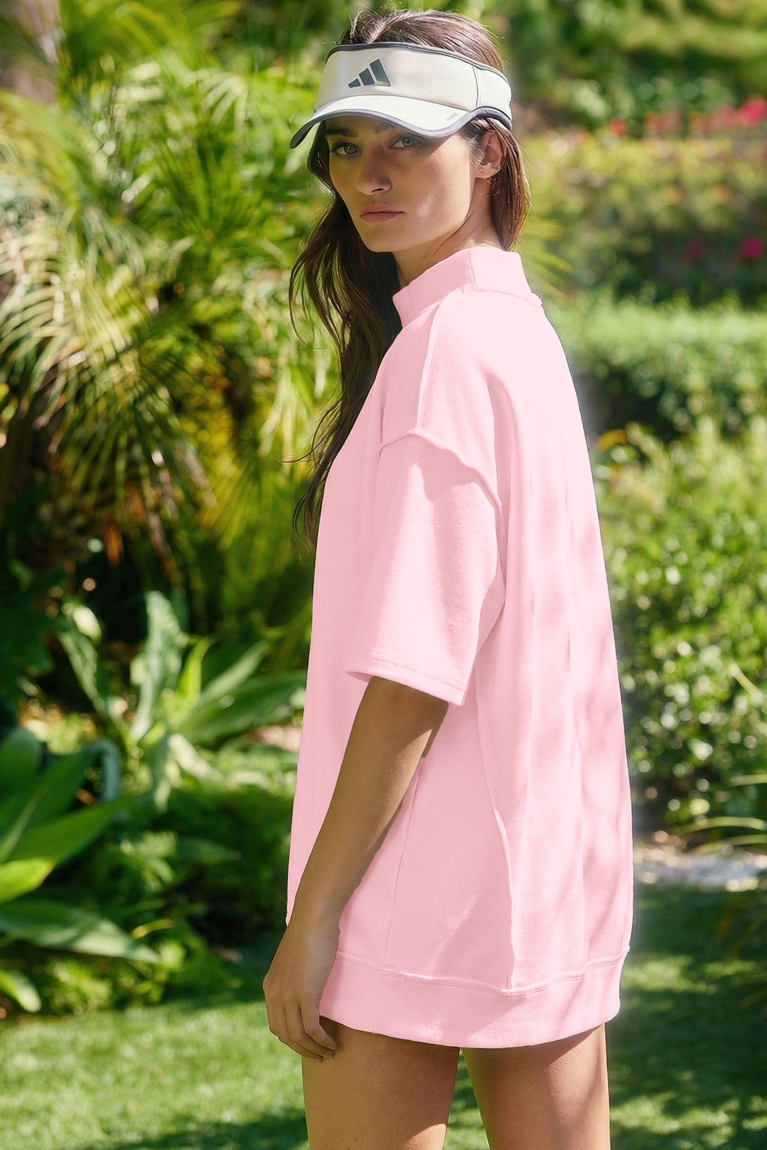 Exposed Seam Mock Neck Oversized Tee & Shorts Set – Mist Blue