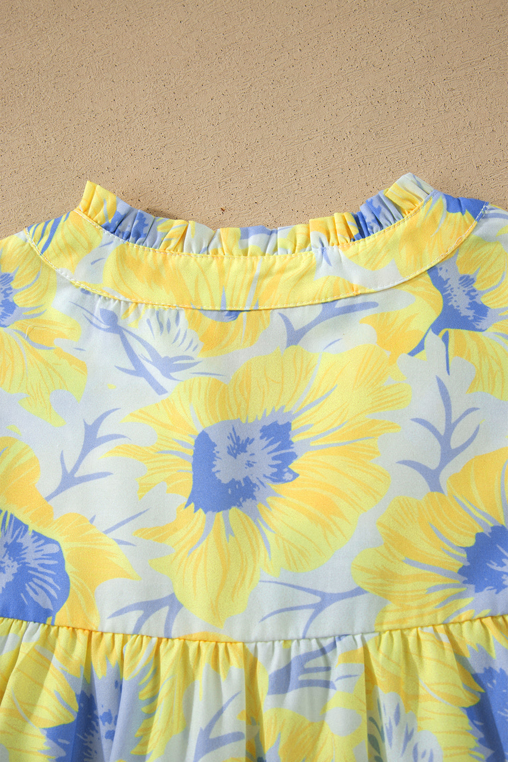 Women's Yellow Short Bubble Sleeve Summer Floral Blouse at LivelyLooks