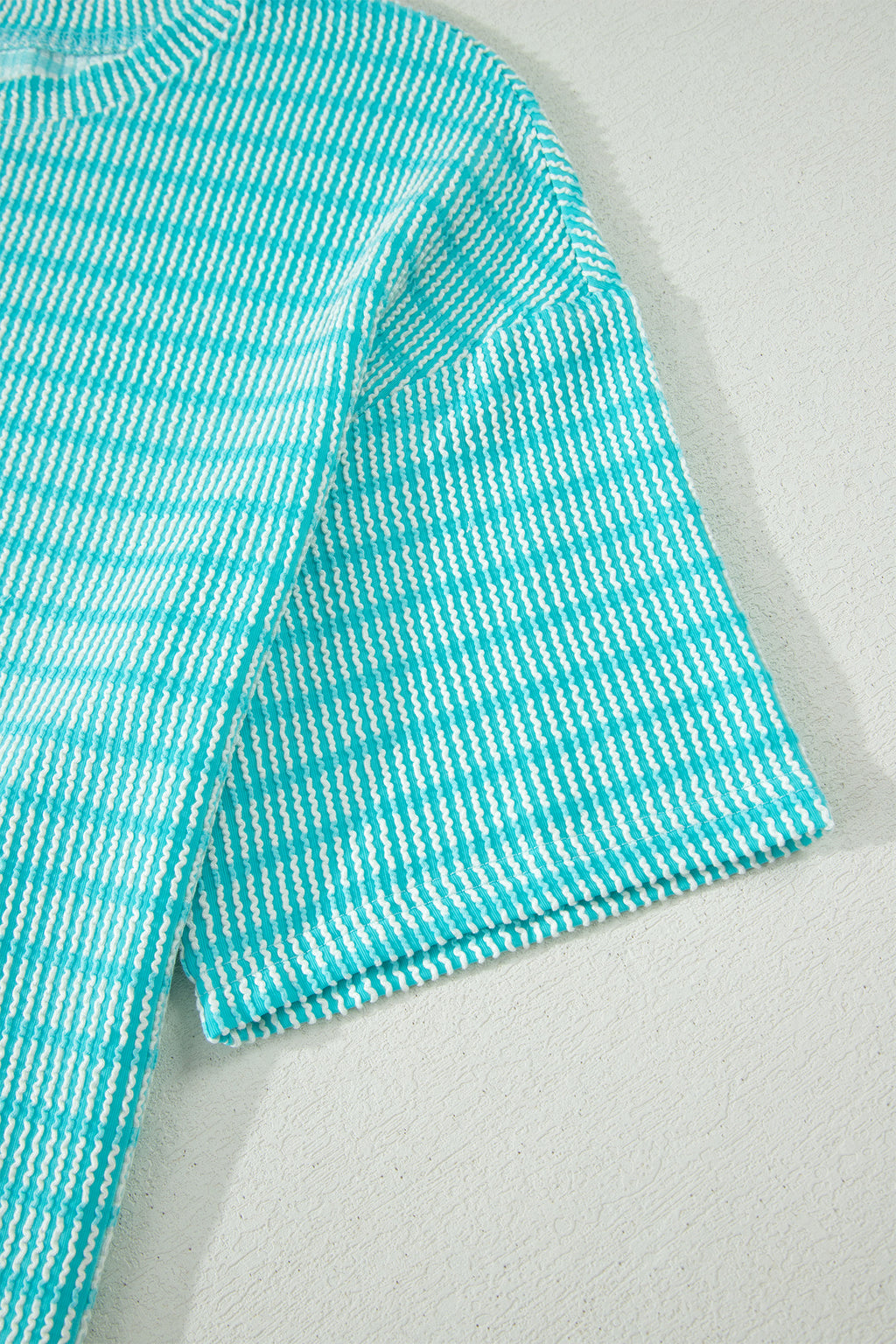 Stripe Raised Rib Tee & Drawstring Shorts Set Women's S-XL