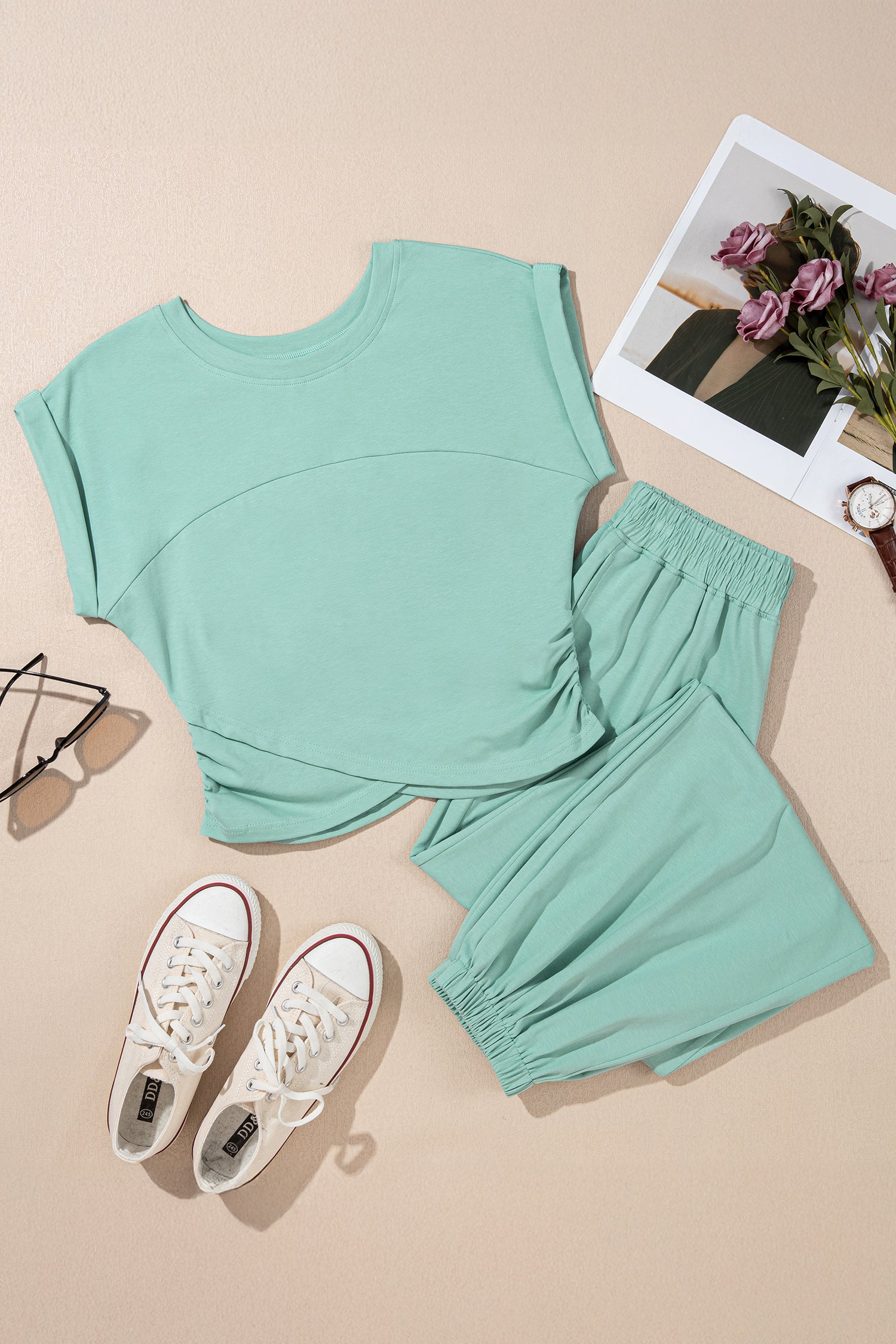 Solid Cropped Cap Sleeve Tank & Jogger Pants Set | 4 Colours | Sizes 8-22