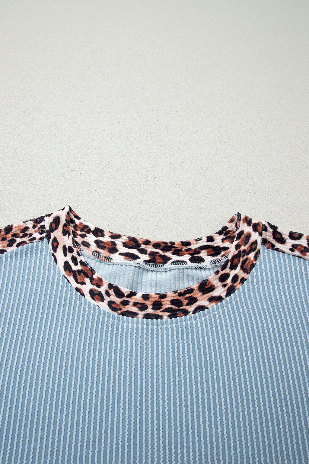 Ribbed Twist Short Set with Leopard Trim | Sky Blue, Light Grey & Sachet Pink