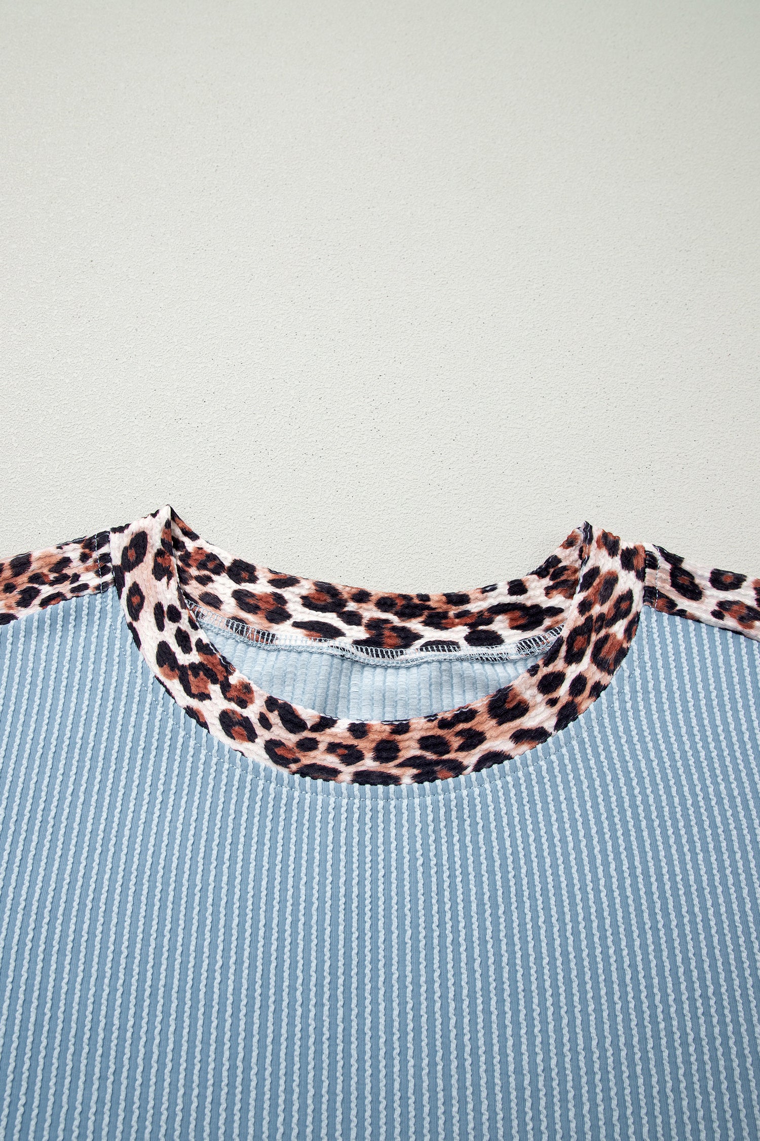 Ribbed Twist Short Set with Leopard Trim | Sky Blue, Light Grey & Sachet Pink