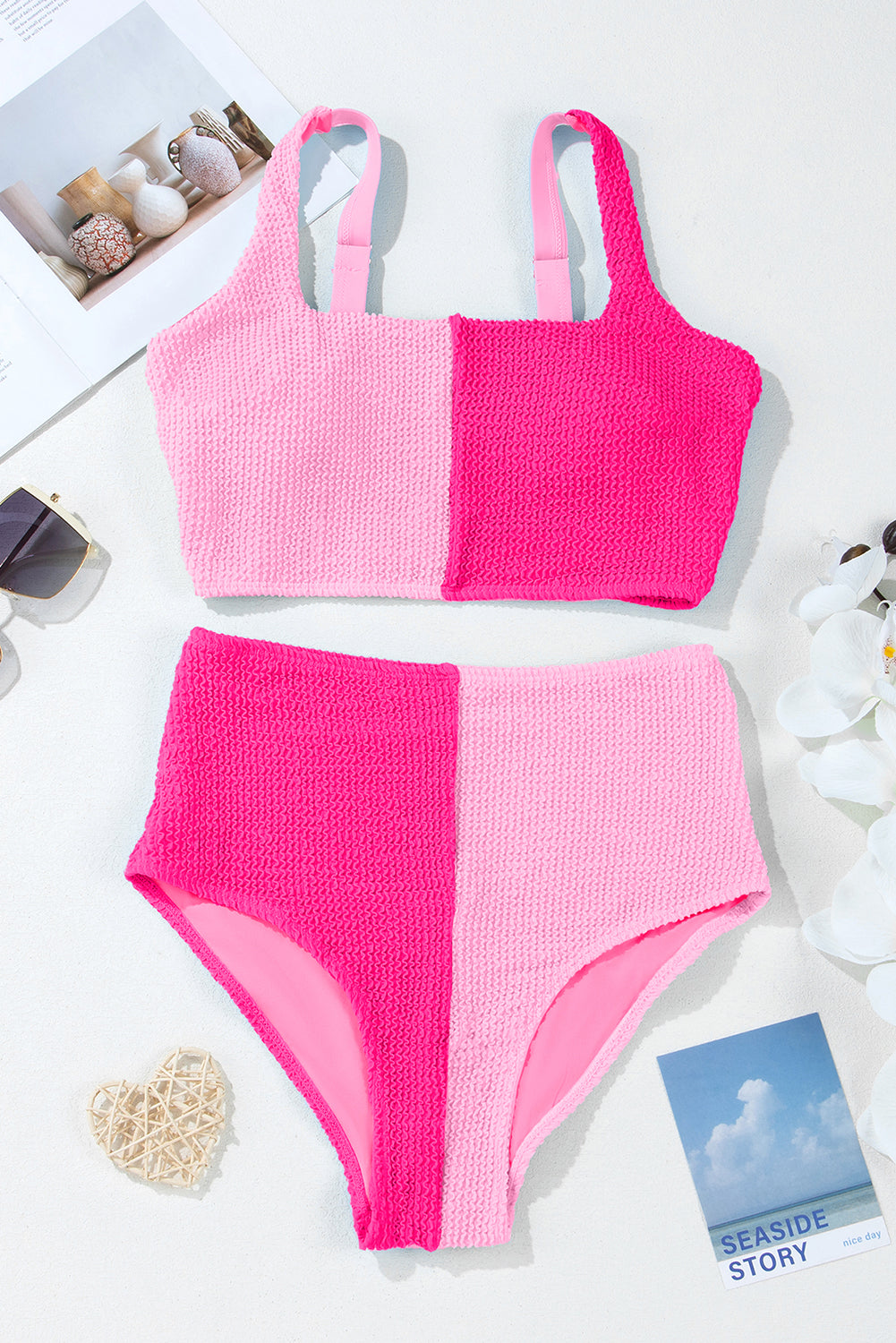LivelyLooks Corded Colour Block Square Neck High Waist Bikini Set S-2XL women's fashion