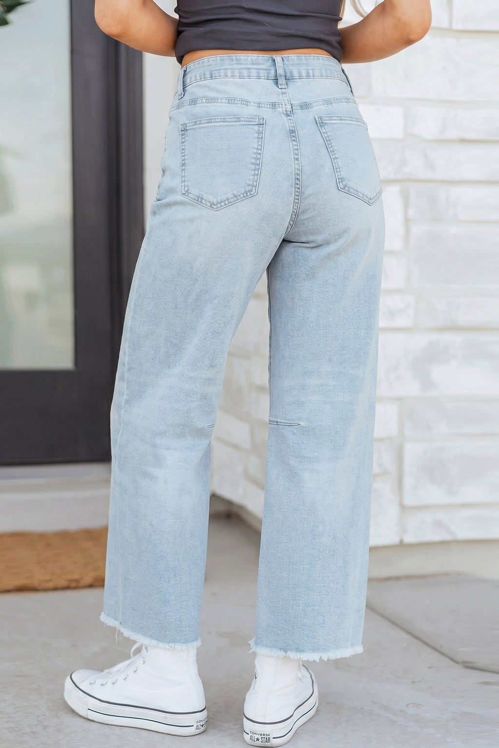 Shop Frayed Cropped Straight Leg Jeans UK 8-20 at LivelyLooks