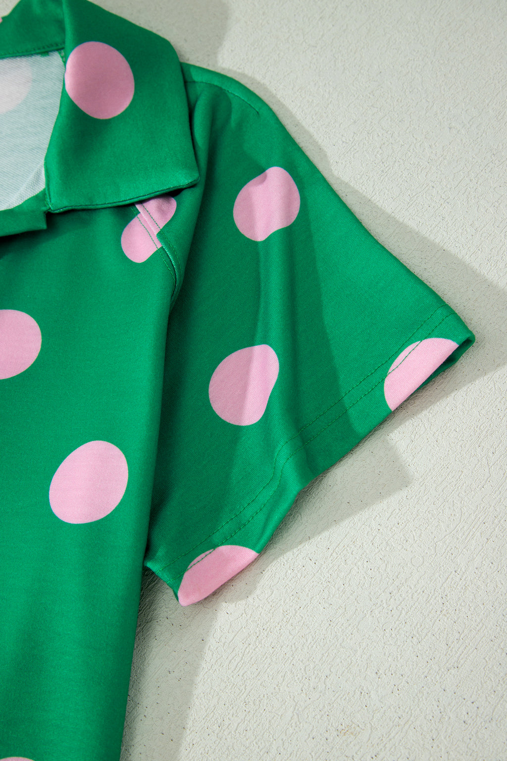 Polka Dot V-Neck Tee & Shorts Co-ord Set | Green, Pink & Beige S-XL