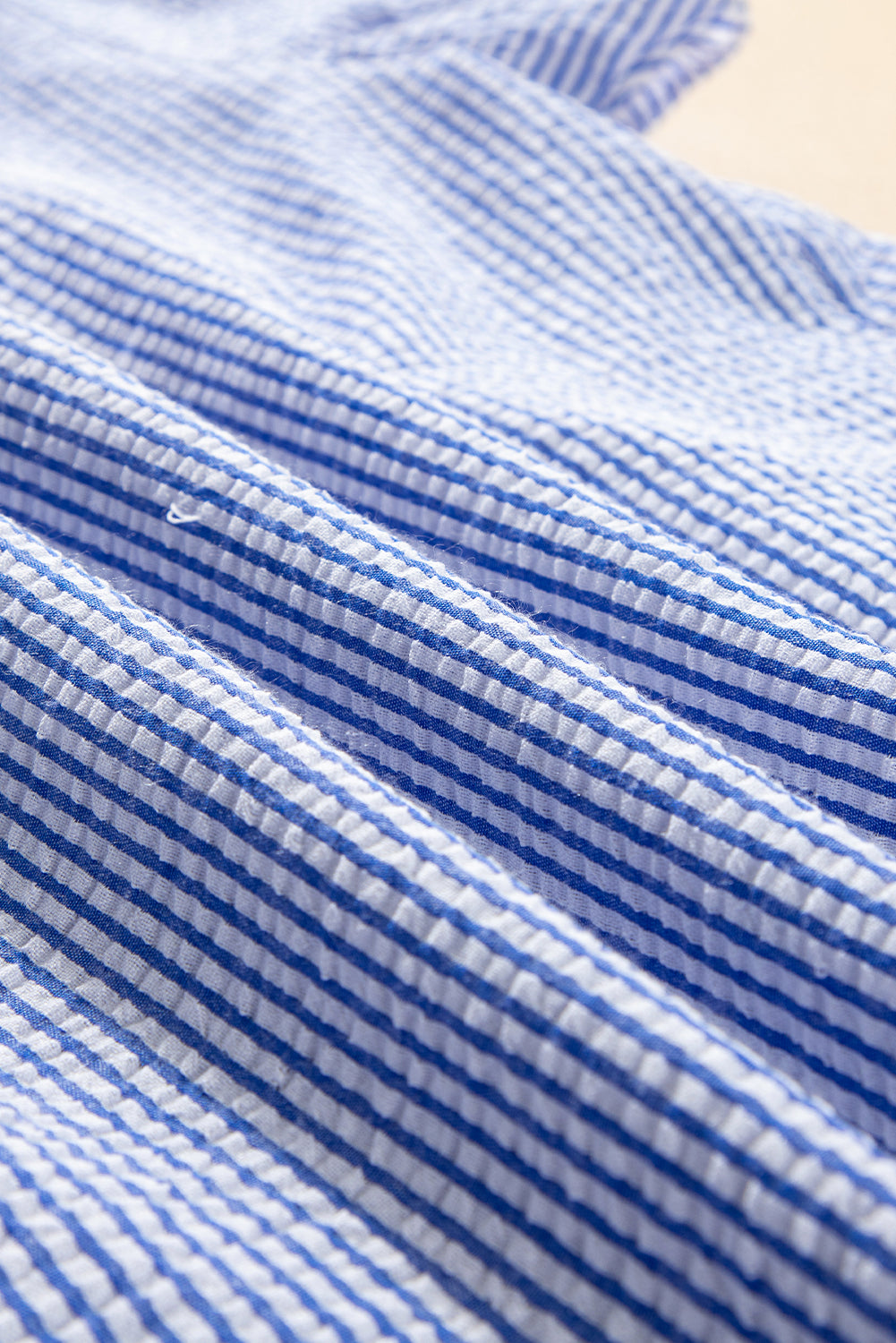 Sky Blue Stripe Ruffle Square Neck Boho Blouse