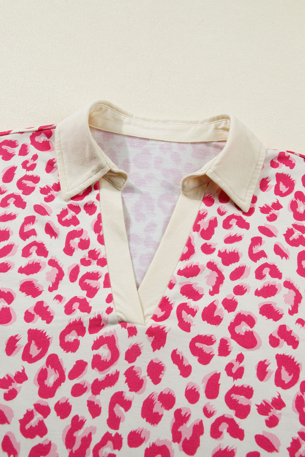 Leopard Print V-Neck Collar 2pcs Short Set | Rose, Khaki & Brown