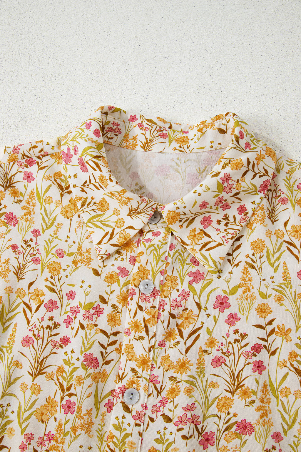 Yellow Floral Print Smocked Cuff Long Sleeve Loose Shirt Mini Dress | UK 8-22