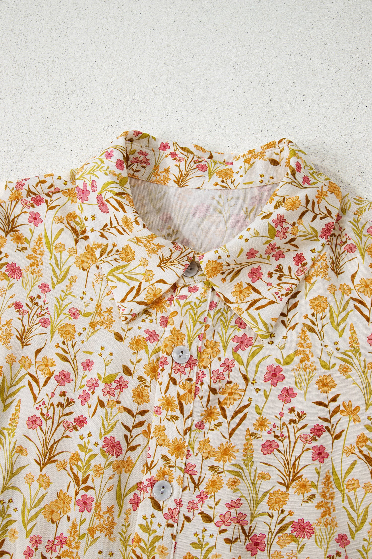 Yellow Floral Print Smocked Cuff Long Sleeve Loose Shirt Mini Dress | UK 8-22