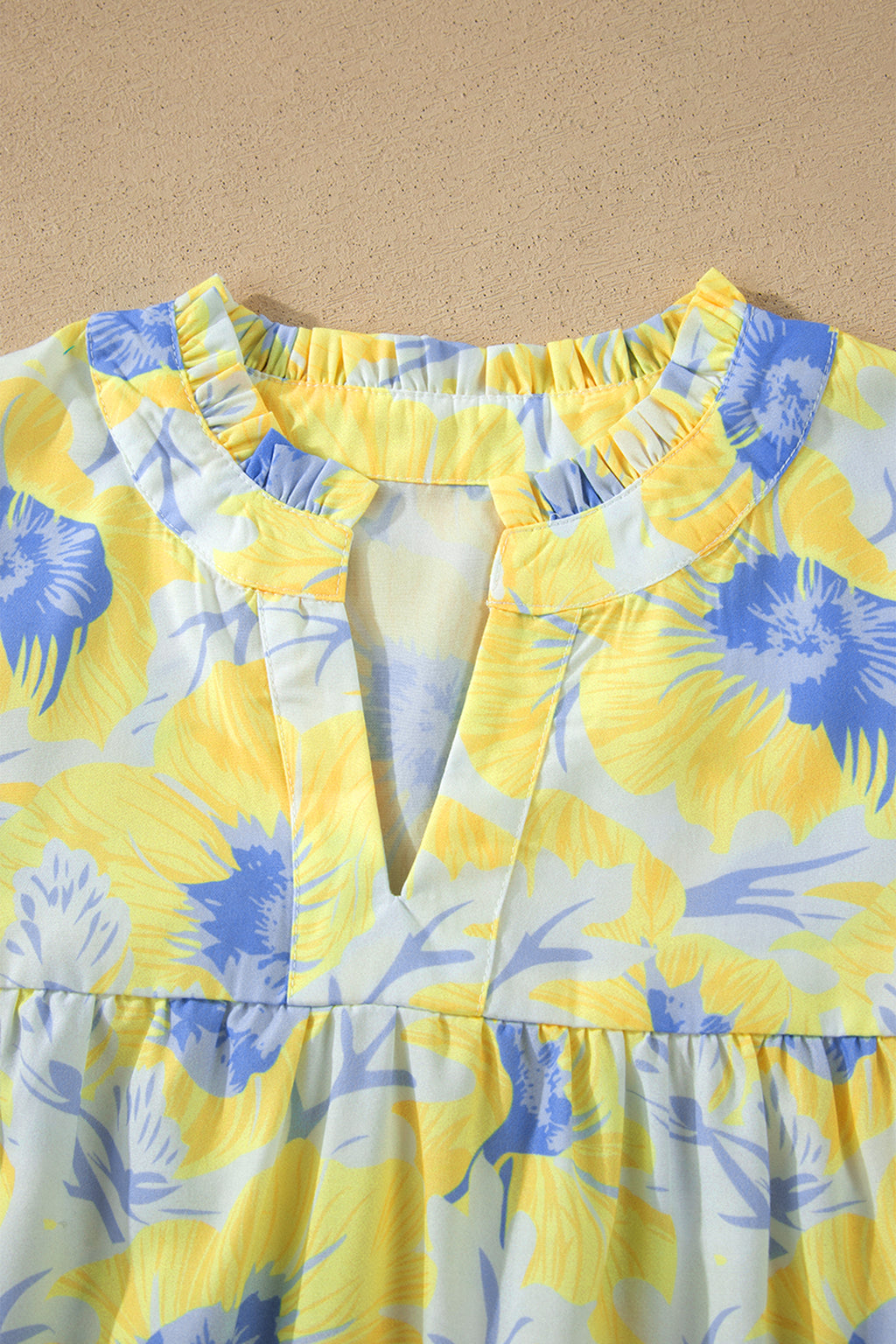 Women's Yellow Short Bubble Sleeve Summer Floral Blouse at LivelyLooks