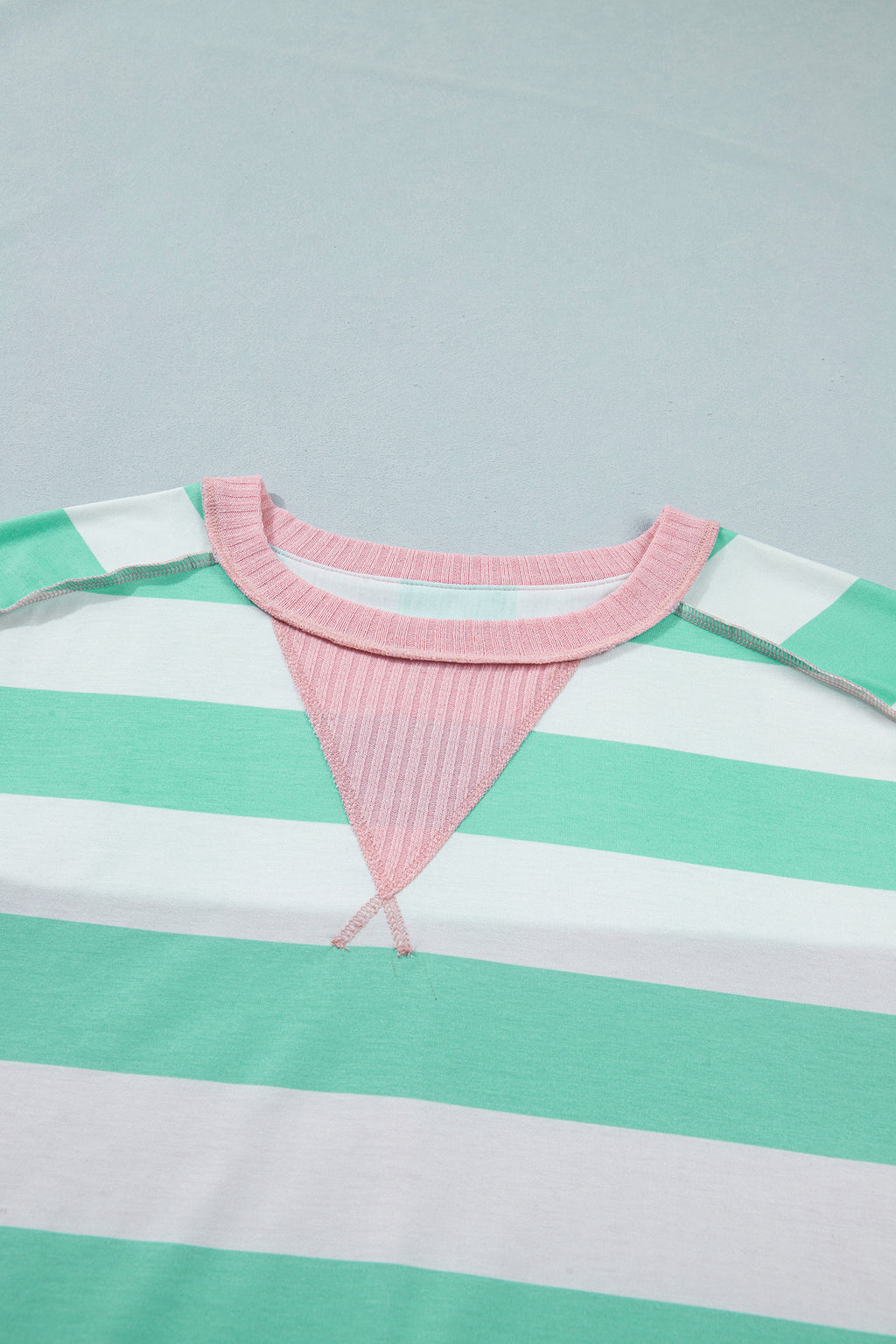 Stripe Colourblock Ribbed Patchwork Exposed Seam Oversized Tee | Pink & Green