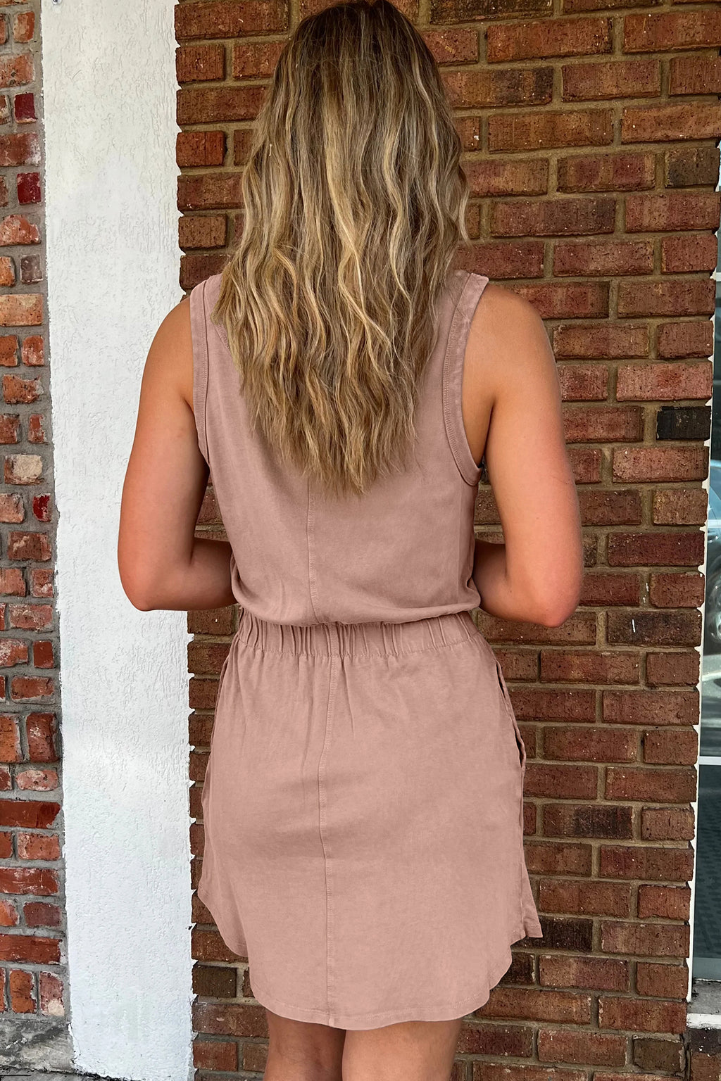 Smoke Grey & Dark Blue Mineral Wash U Neck Elastic Waist Sleeveless Mini Dress S-XL