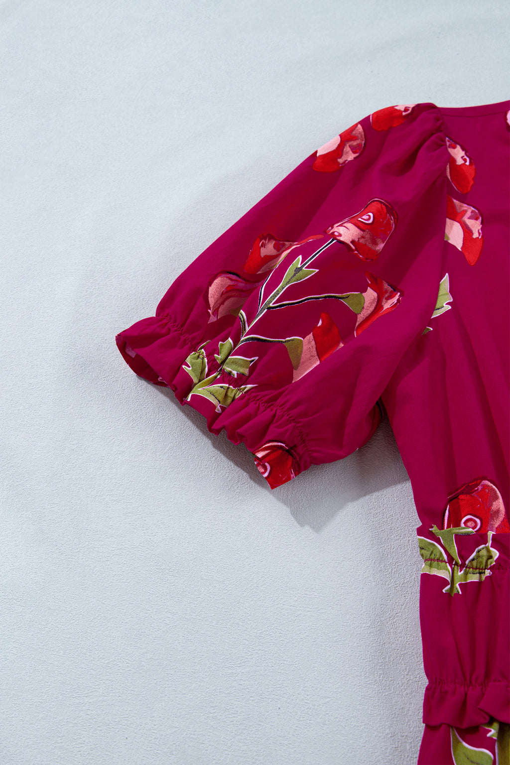 Women's Red Floral Ruffle V-Neck Short Sleeve Maxi Dress Vacation S-XL at LivelyLooks