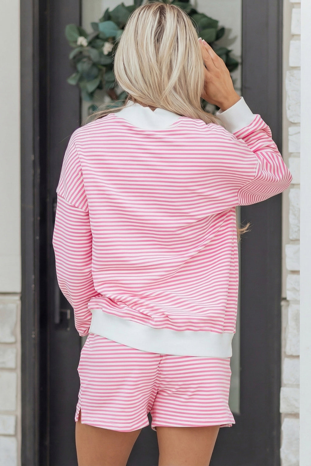 LivelyLooks Striped Oversized Mock Neck Sweatshirt & Shorts Co-ord Set | Blue, Pink, Green | S-XL women's fashion