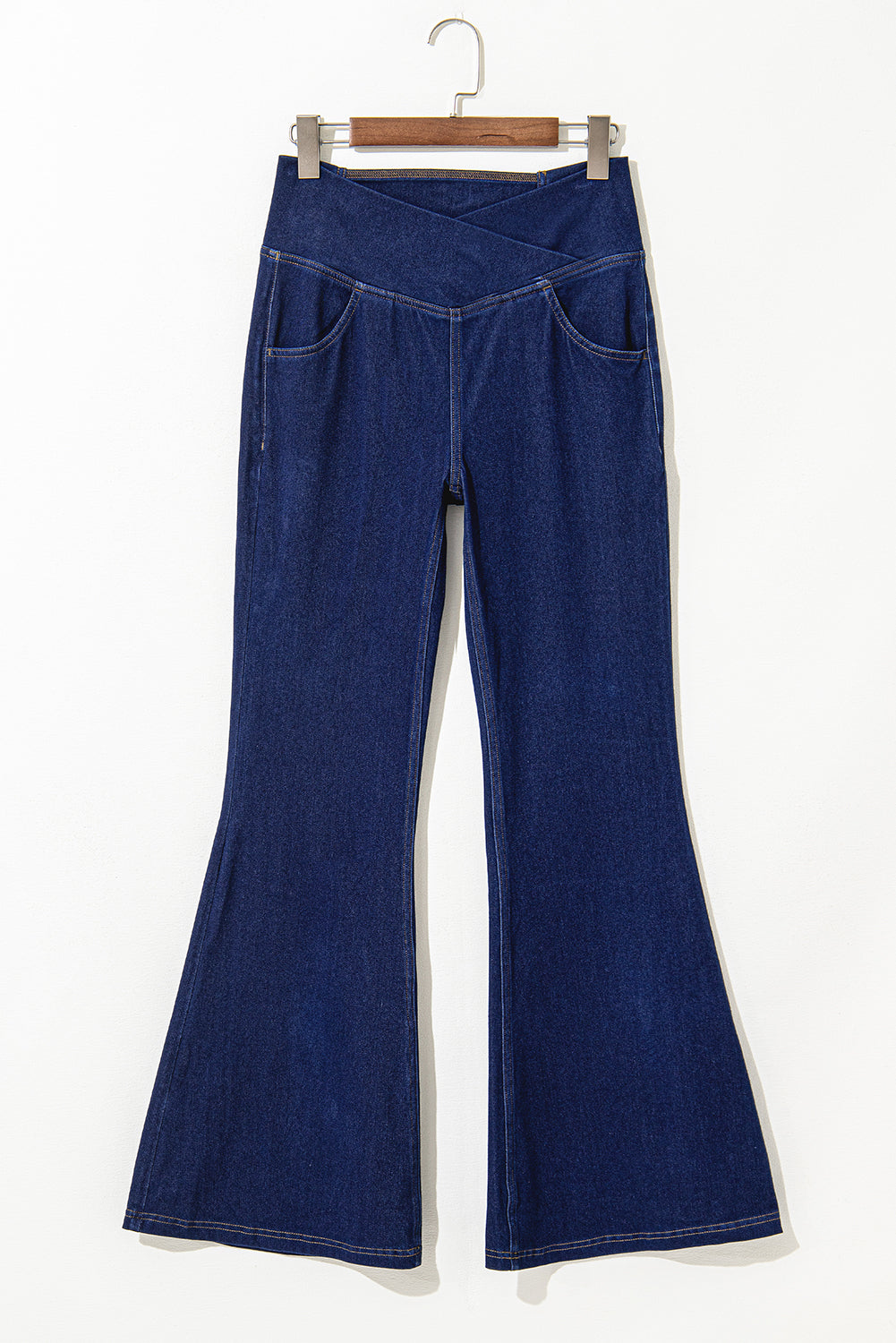 Women's Women's Flare Knit Jeans Crossed Waist High Elastic Fit Sizes S-2XL at LivelyLooks