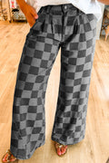 Shop Checkered Denim Wide Leg Jeans UK 8-20 at LivelyLooks