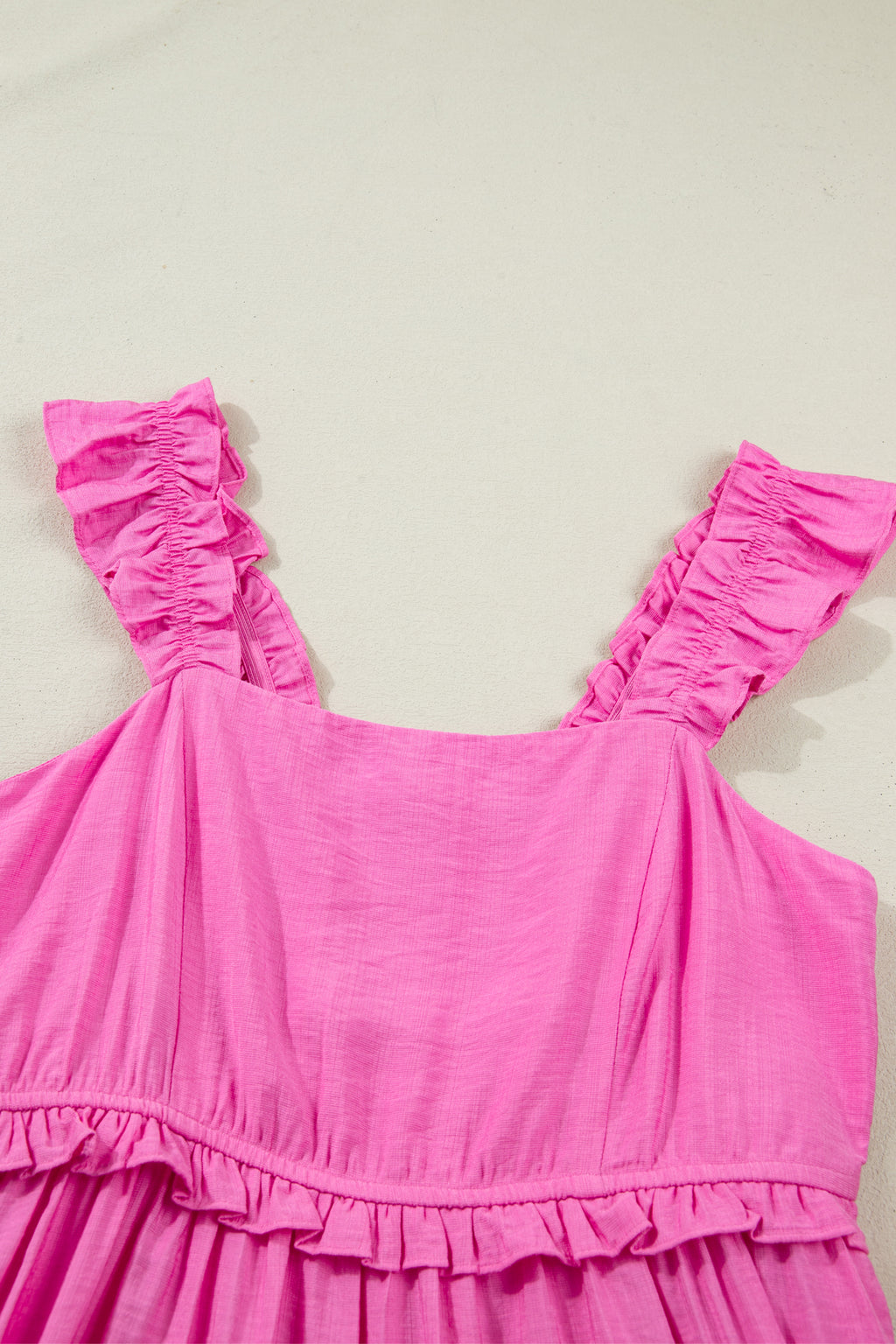 Women's Bonbon Solid Colour Ruffle Trim High Waist Sleeveless Maxi Dress at LivelyLooks