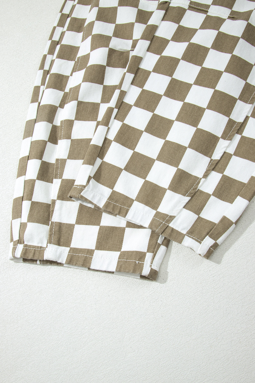 White Checkered Denim Barrel Pants | Relaxed Fit | UK 8–18