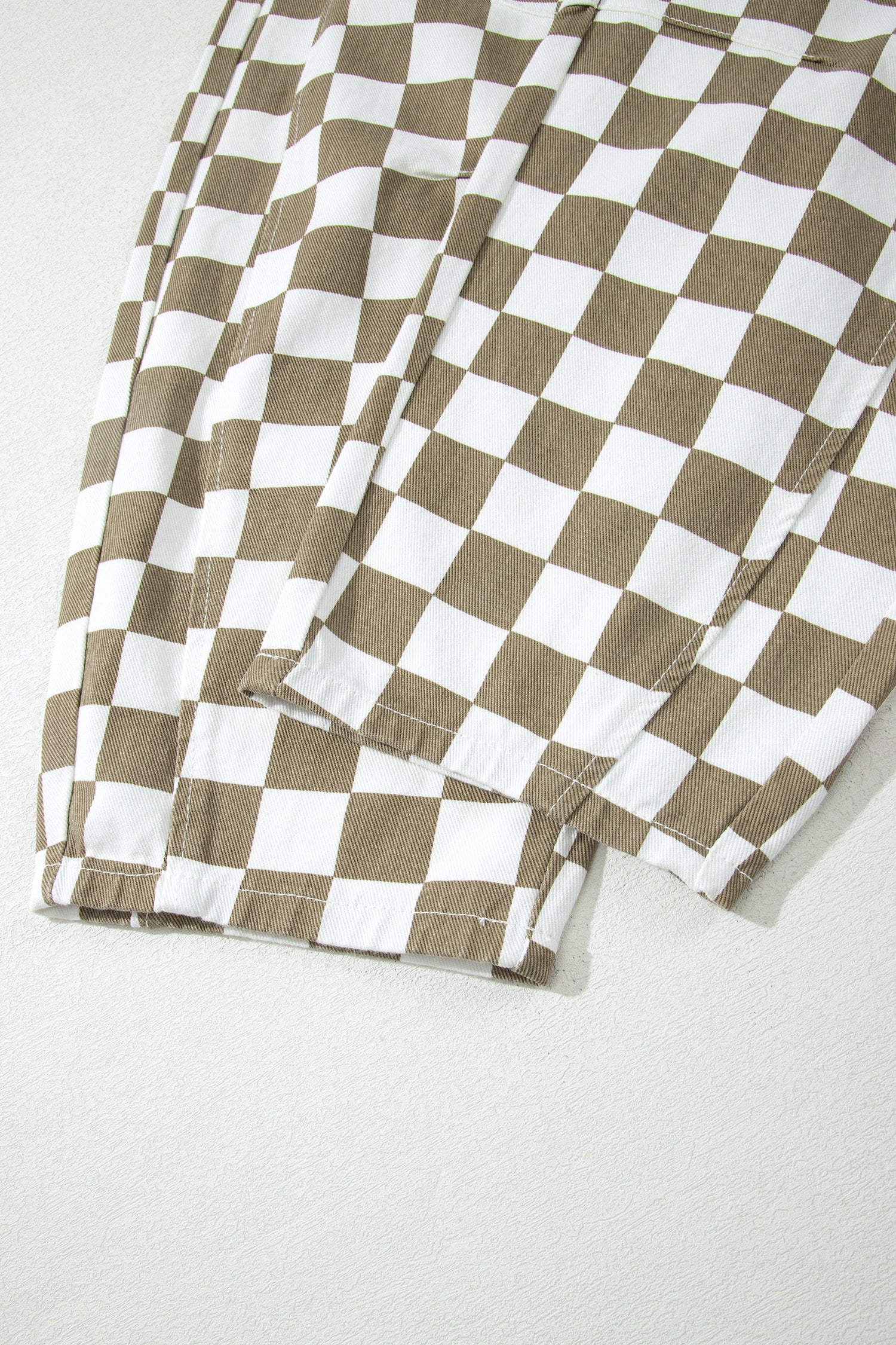 White Checkered Denim Barrel Pants | Relaxed Fit | UK 8–18