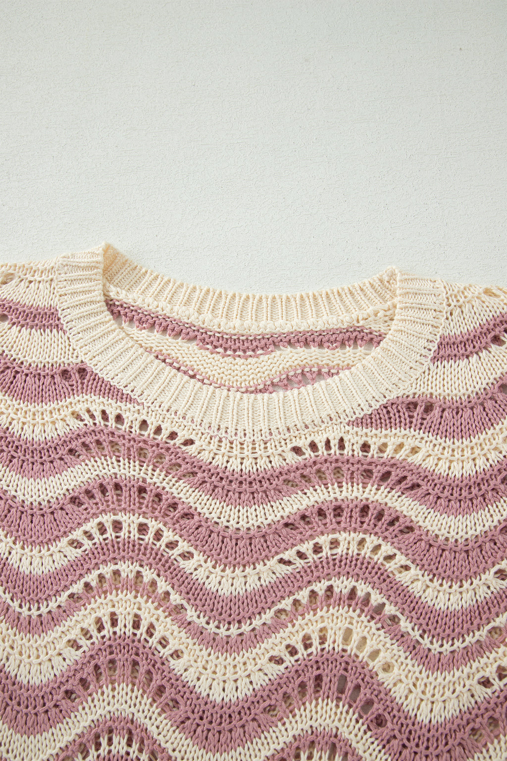 Shop Black Stripe Wavy Crochet Eyelet Detail Ruffle Half Sleeve Sweater at LivelyLooks