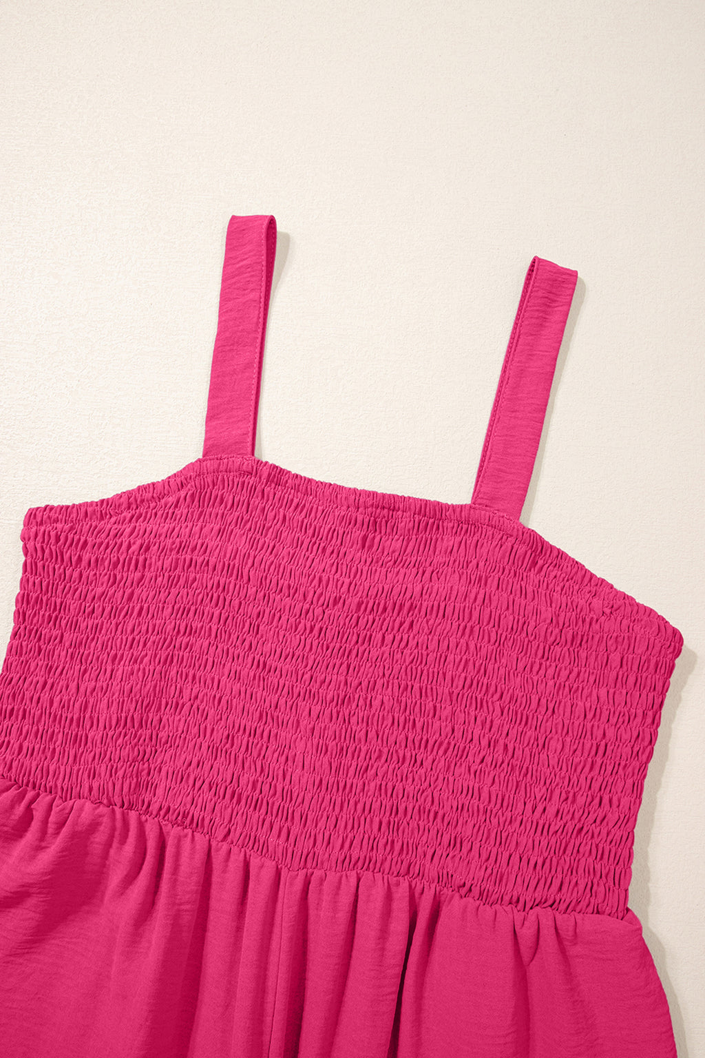 Women's Rose Red Smocked Square Neck Sleeveless Jumpsuit with Pockets at LivelyLooks