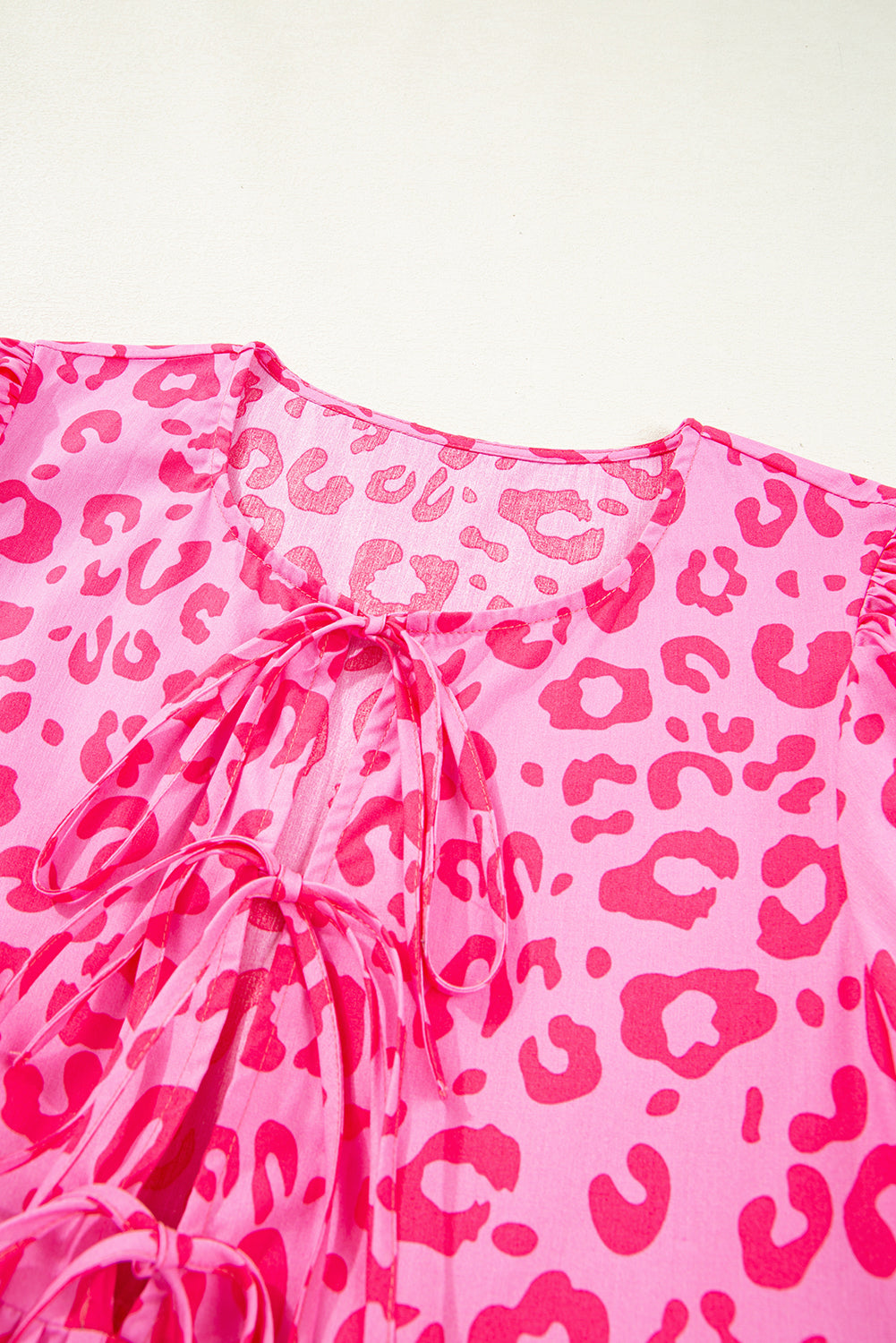 Women's Rose Leopard Puff Sleeve Tie Front High Waist Mini Dress at LivelyLooks