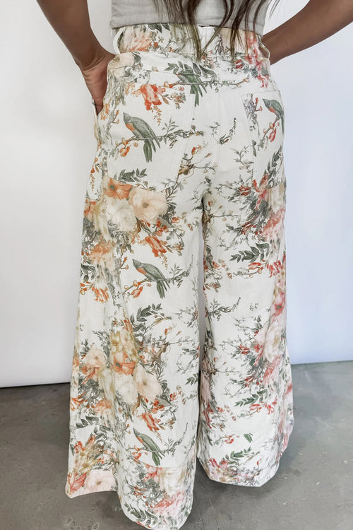 LivelyLooks Beige Vintage Style Floral Print High Waist Wide Leg Jeans women's fashion