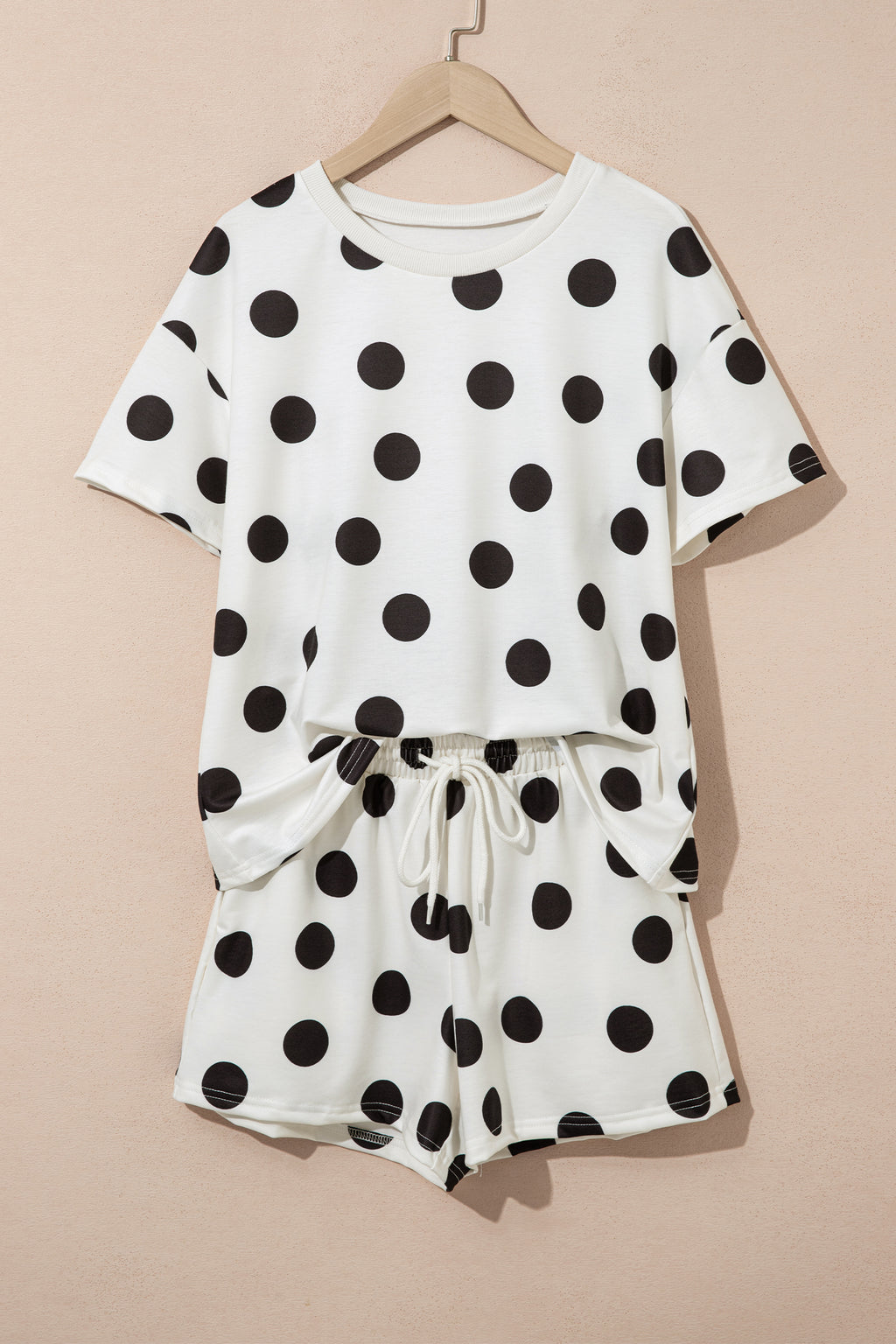 Polka Dot Print Tee & Shorts Co-ord Set | Pink, Black & Sky Blue