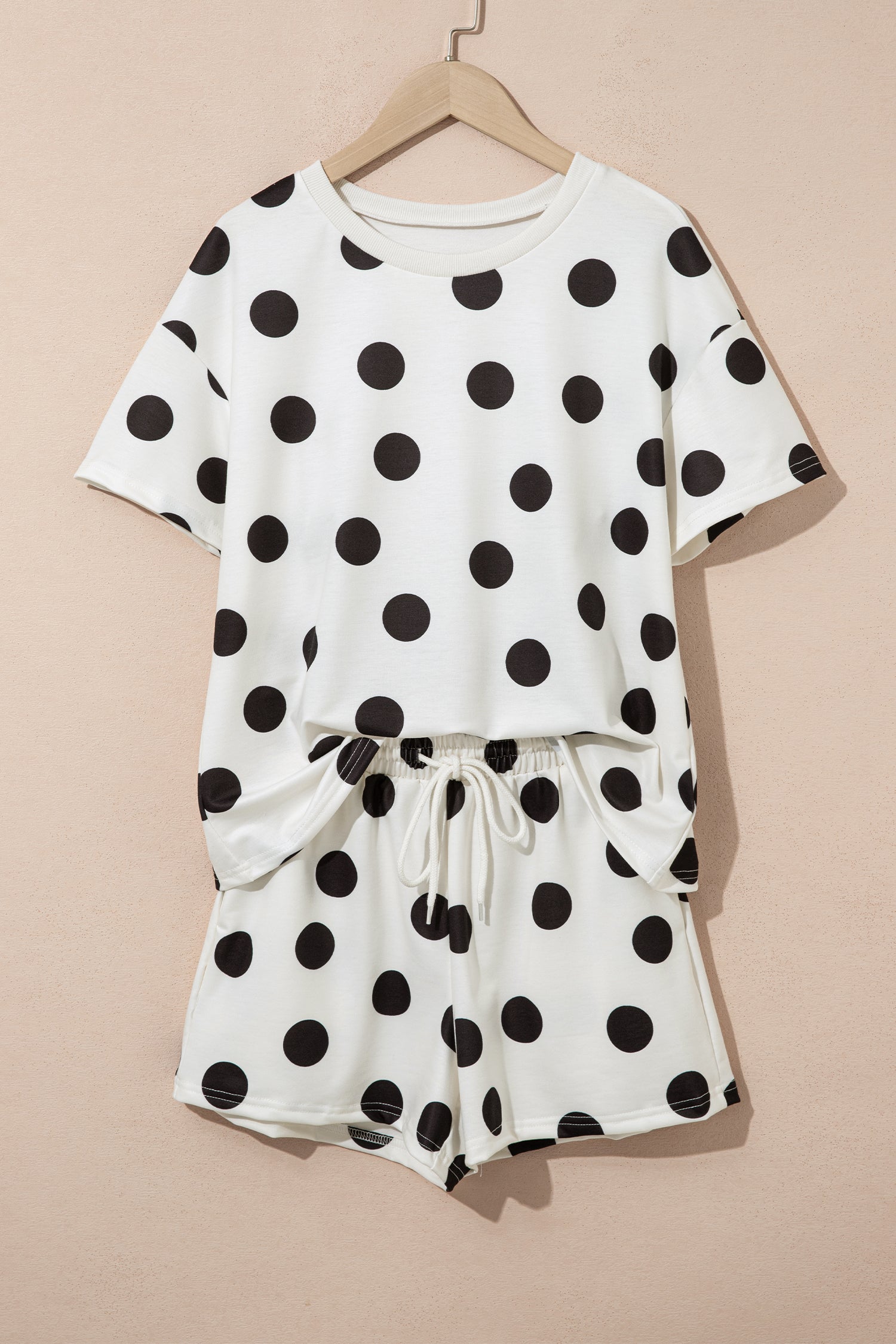 Polka Dot Print Tee & Shorts Co-ord Set | Pink, Black & Sky Blue