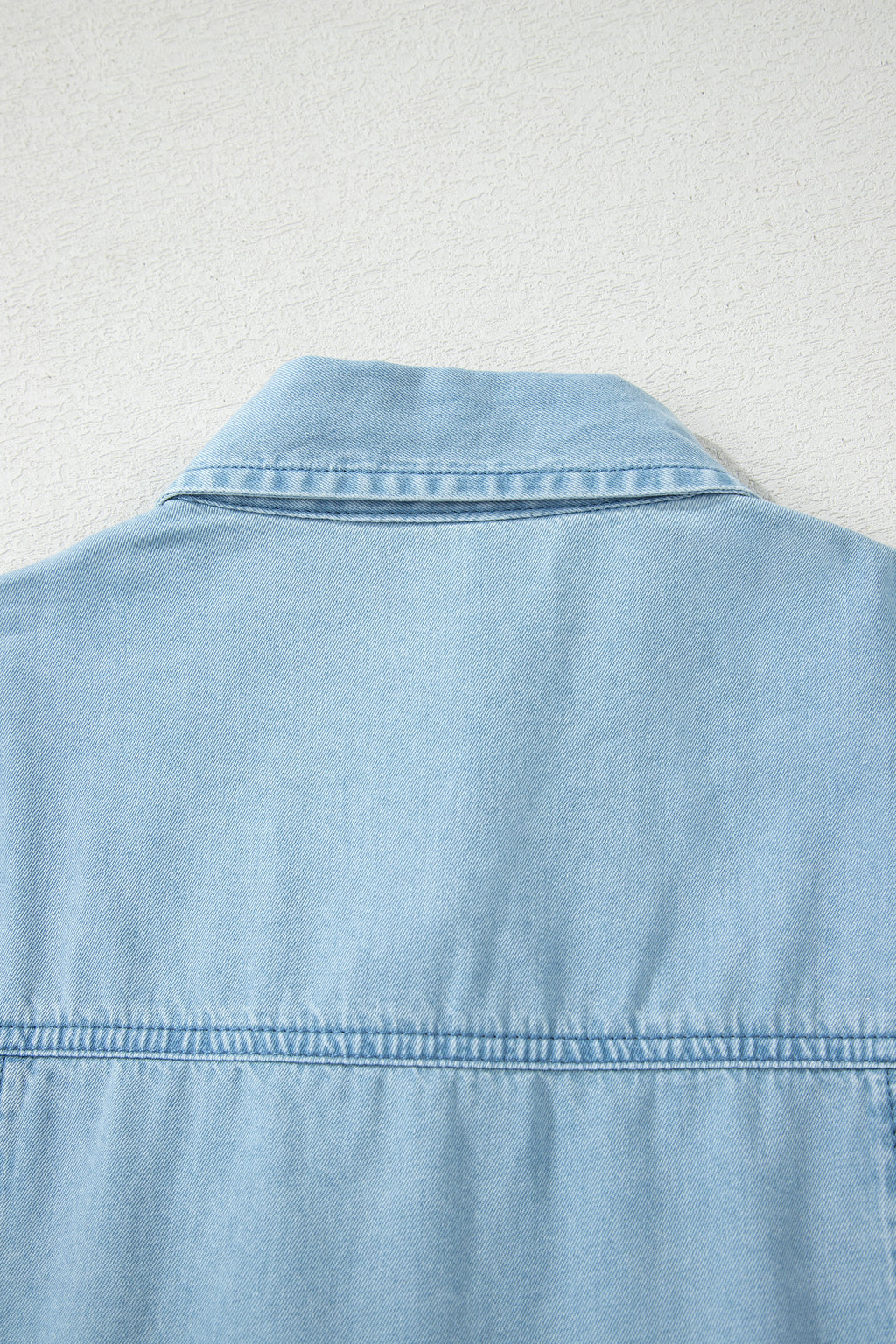 Women's Blue Button-Down Collared Bubble Sleeve Long Denim Dress at LivelyLooks