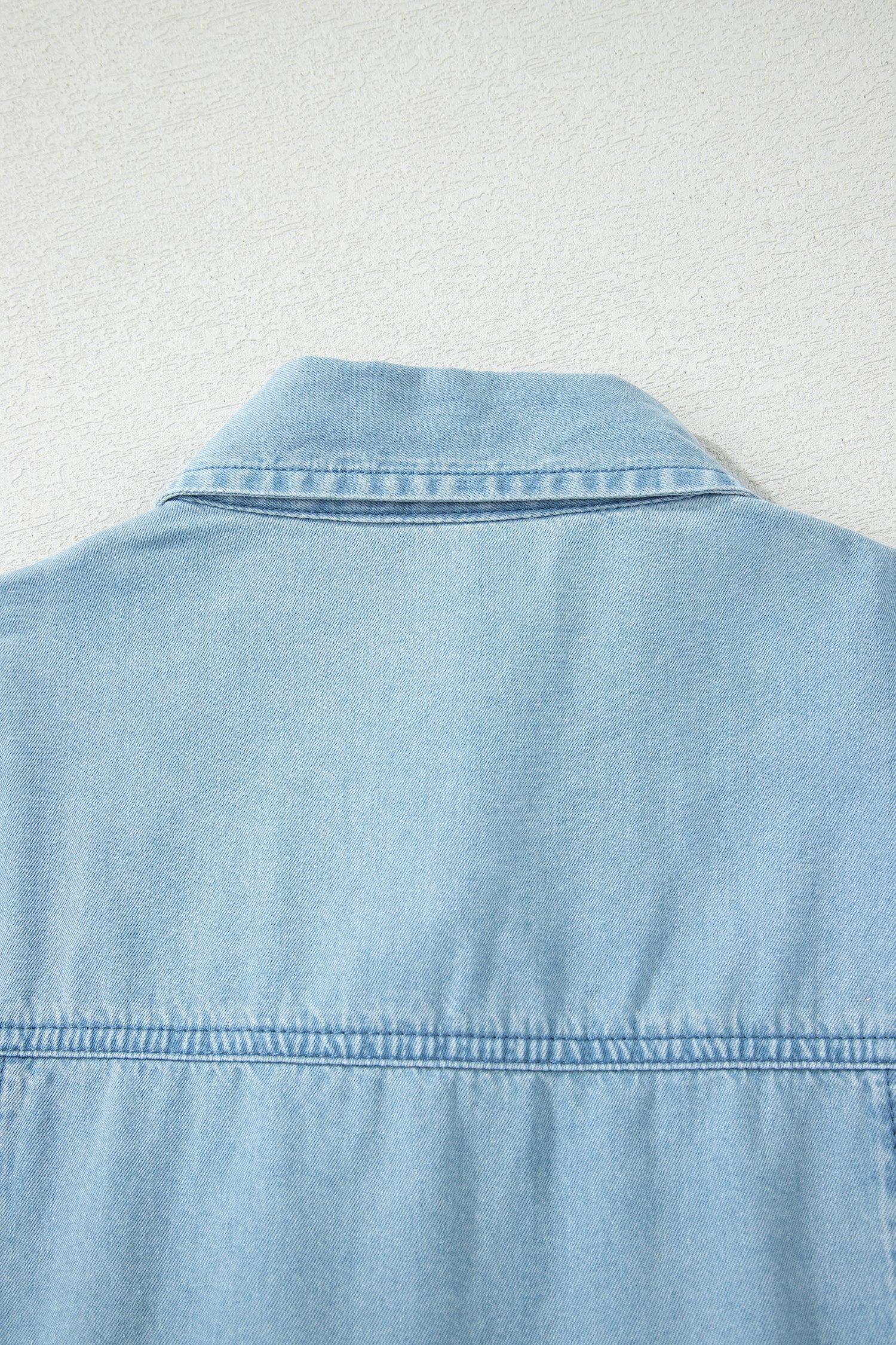 Women's Blue Button-Down Collared Bubble Sleeve Long Denim Dress at LivelyLooks