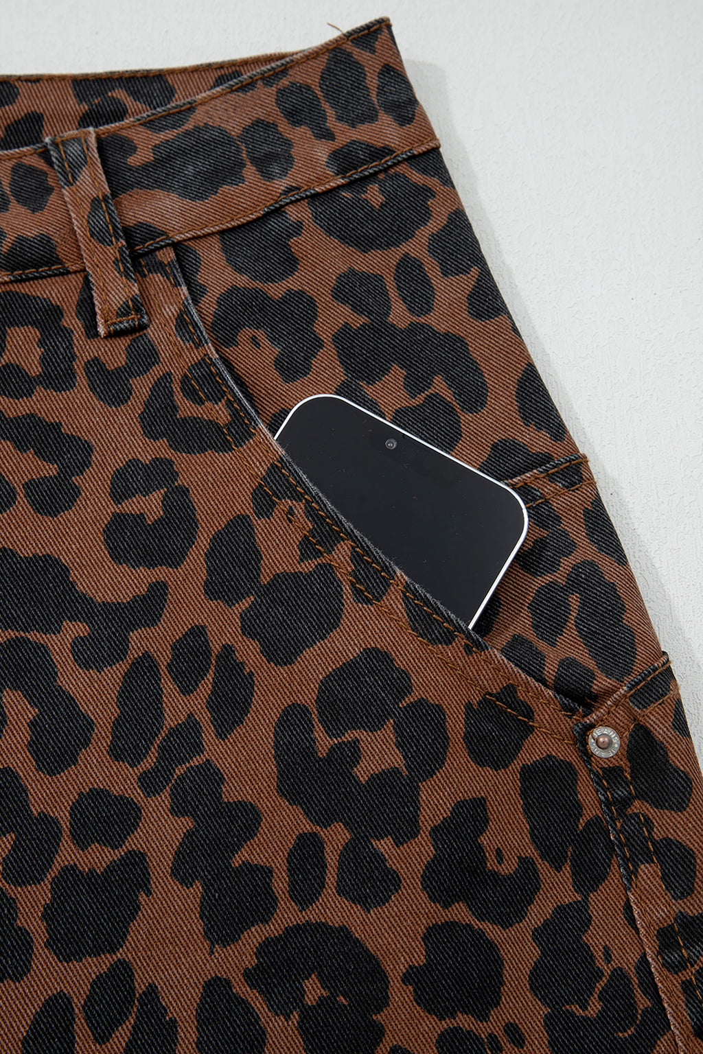 Shop Brown Leopard Print Seam Detail Patchwork Barrel Jeans UK 8-20 at LivelyLooks
