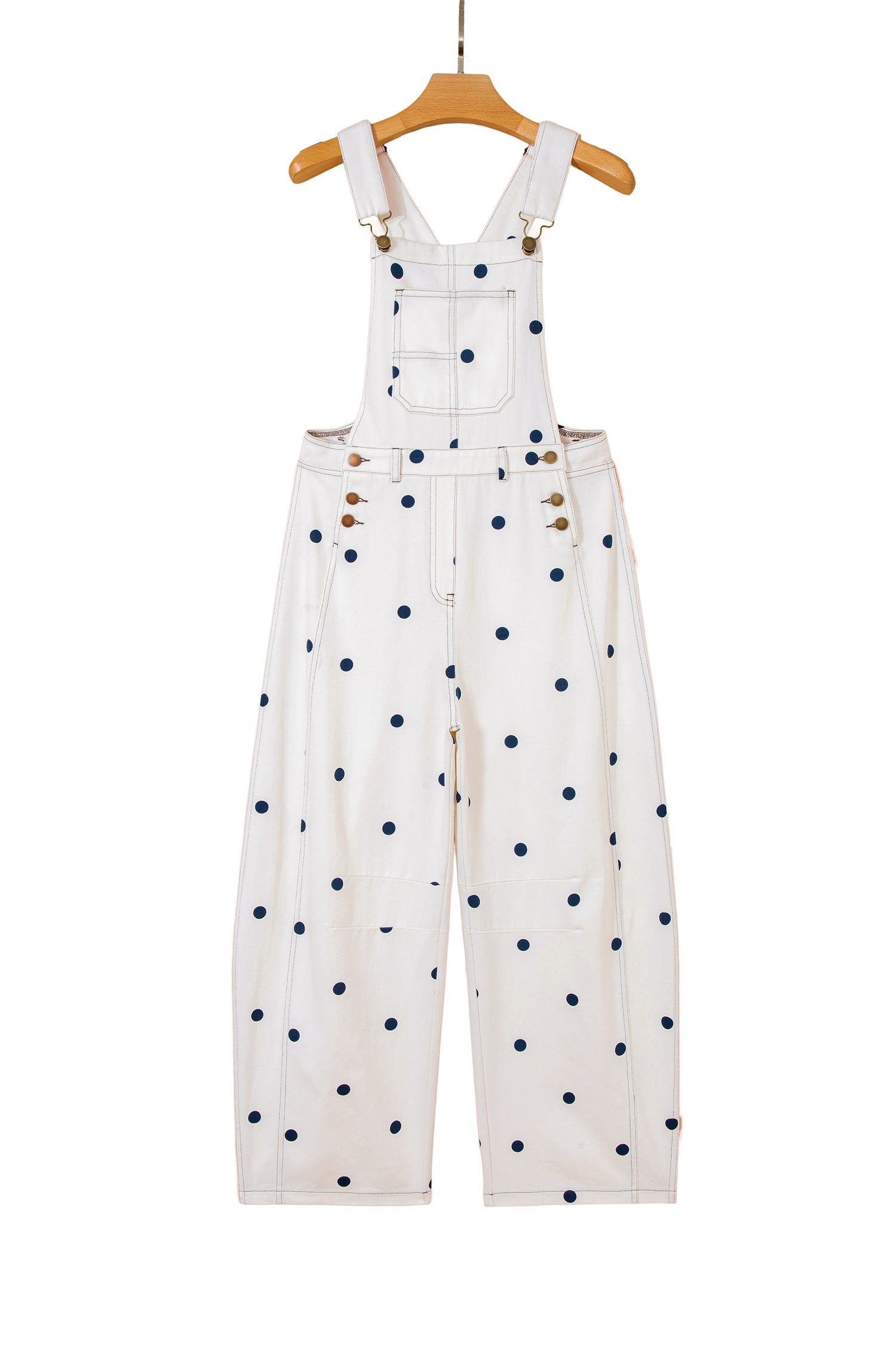 Polka Dot Denim Barrel Overalls Jumpsuit | Cream Beige Pink UK 8–22