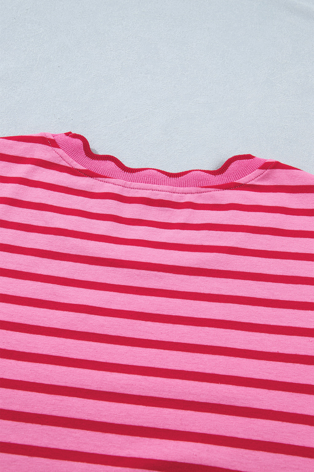 Rose Stripe Scalloped Trim Side Slit Short Sleeve T-Shirt Dress S-XL