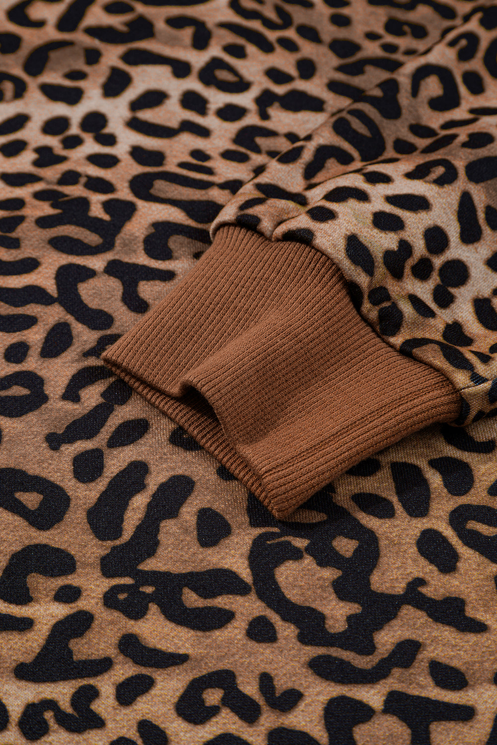 Coffee Leopard Print Contrast Trim Long Sleeve Top & Pants Set | UK 8–22